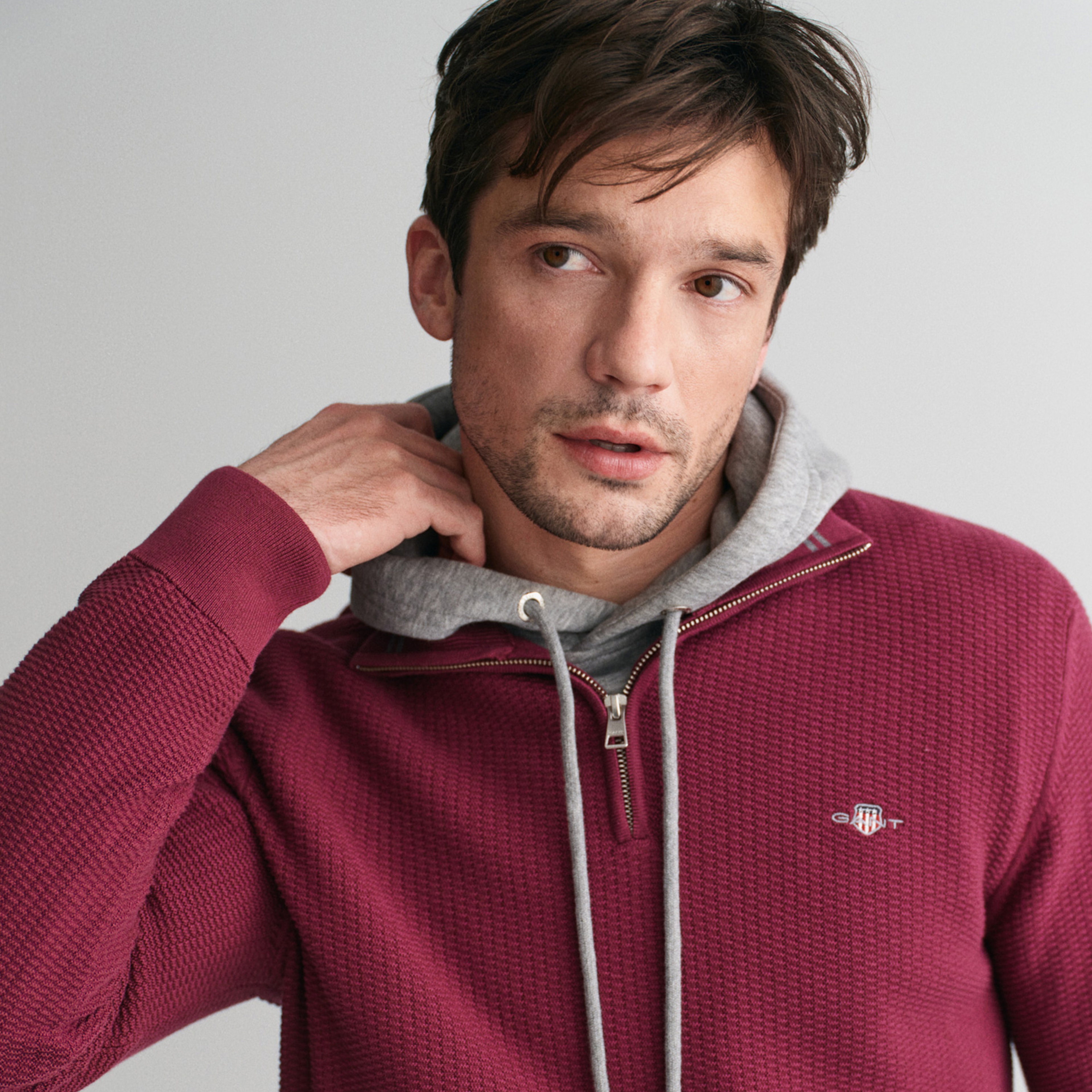GANT Erkek Bordo Regular Fit Yarım Fermuarlı Kazak