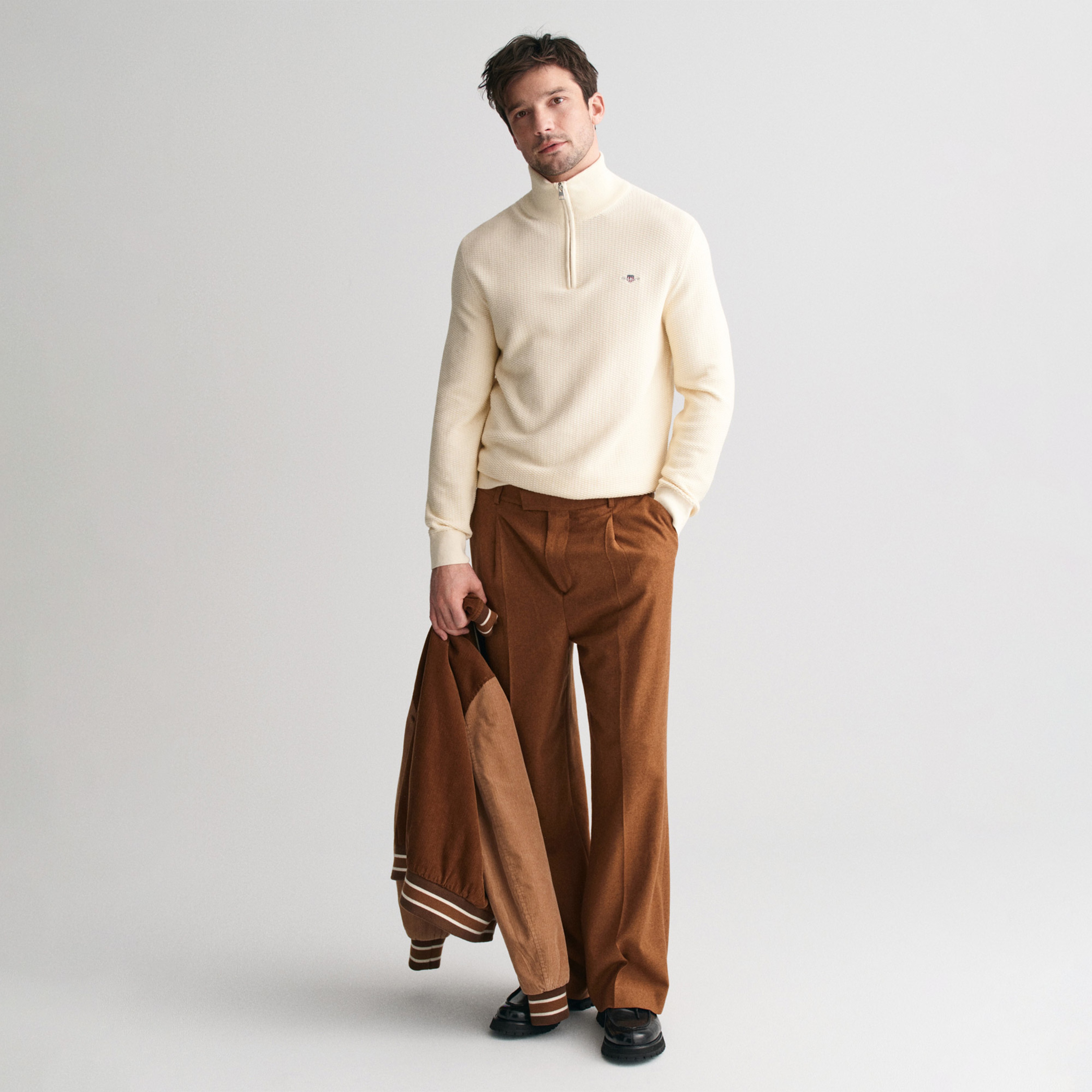 GANT Erkek Krem Regular Fit Yarım Fermuarlı Kazak