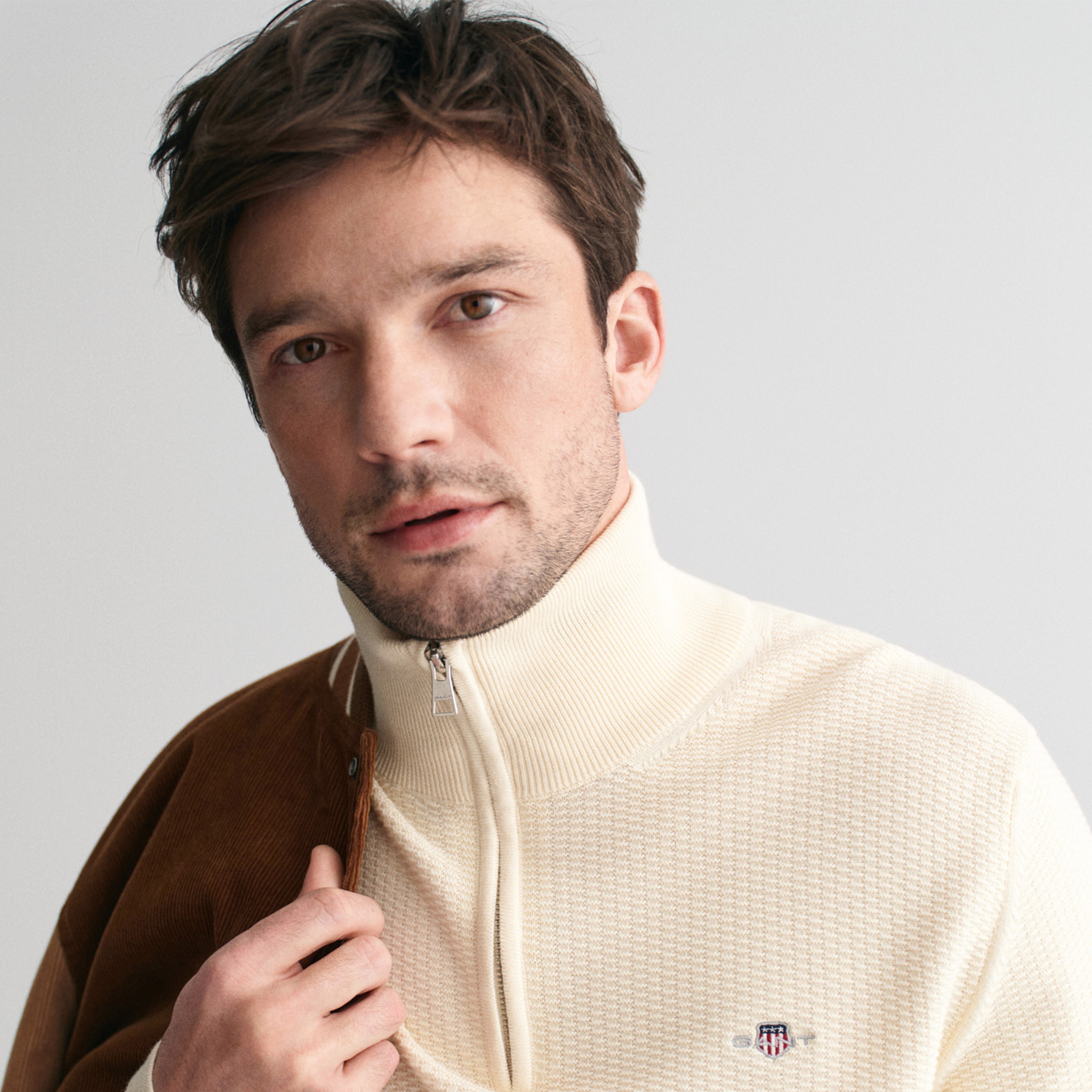 GANT Erkek Krem Regular Fit Yarım Fermuarlı Kazak