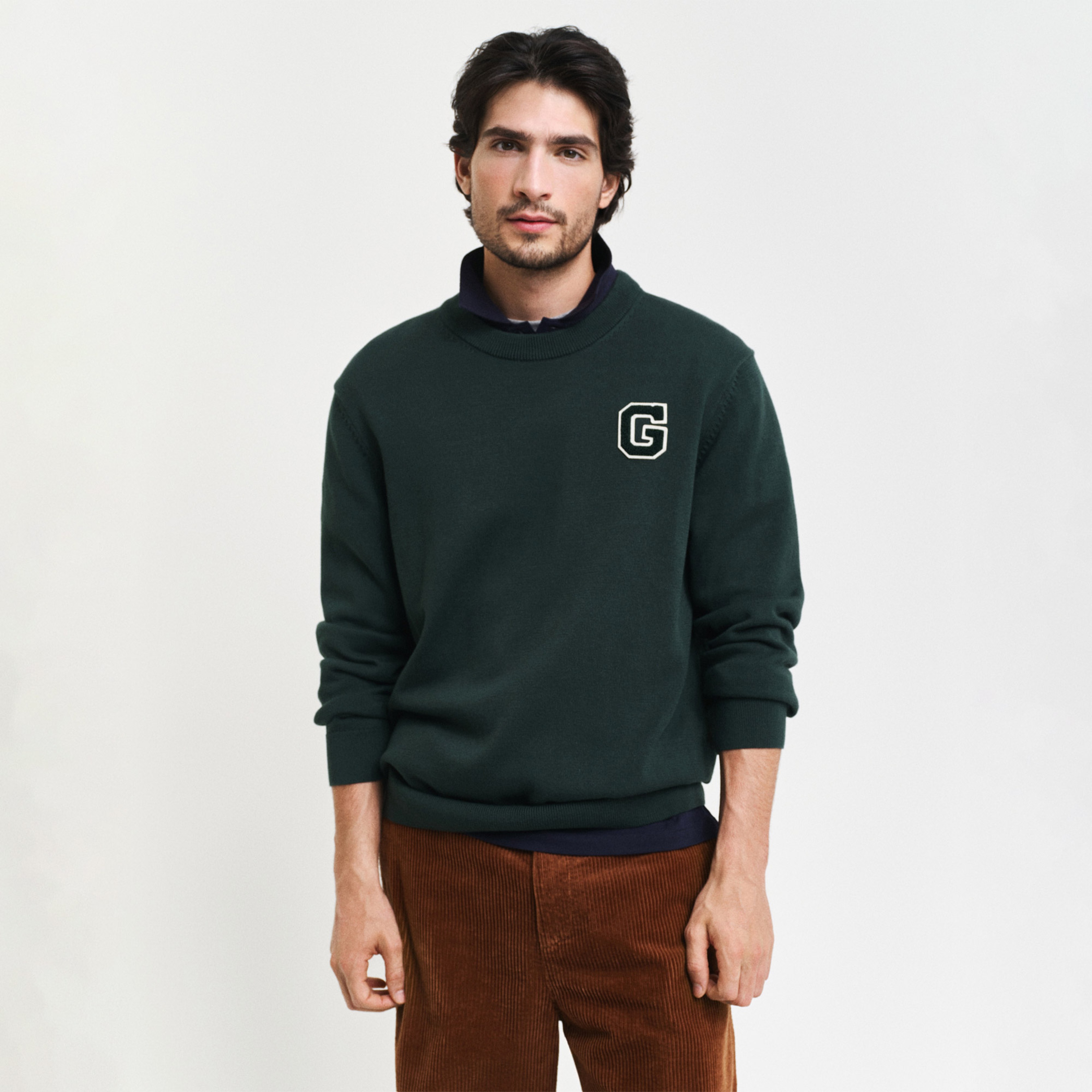 GANT Erkek Yeşil Relaxed Fit Bisiklet Yaka Logolu Kazak