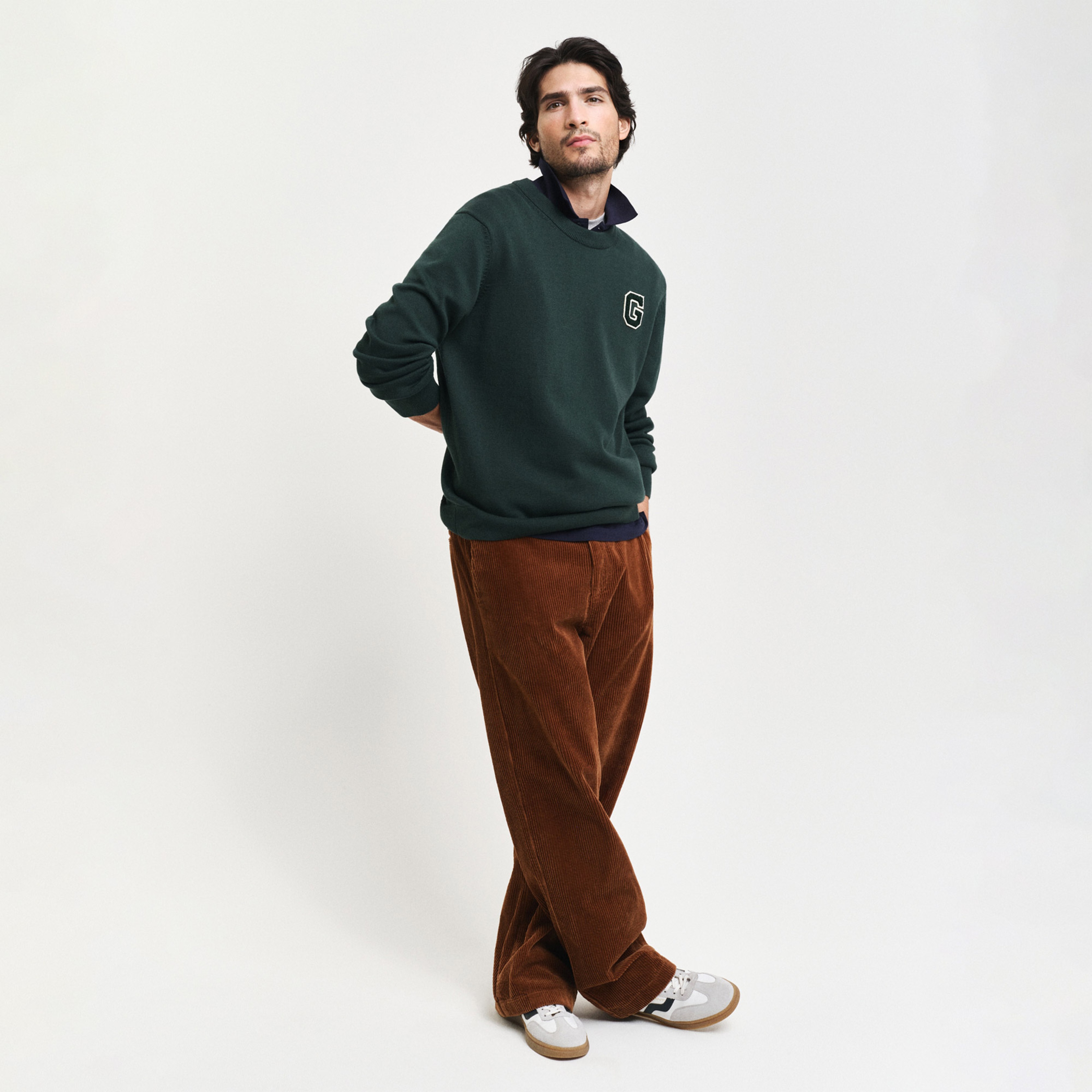 GANT Erkek Yeşil Relaxed Fit Bisiklet Yaka Logolu Kazak