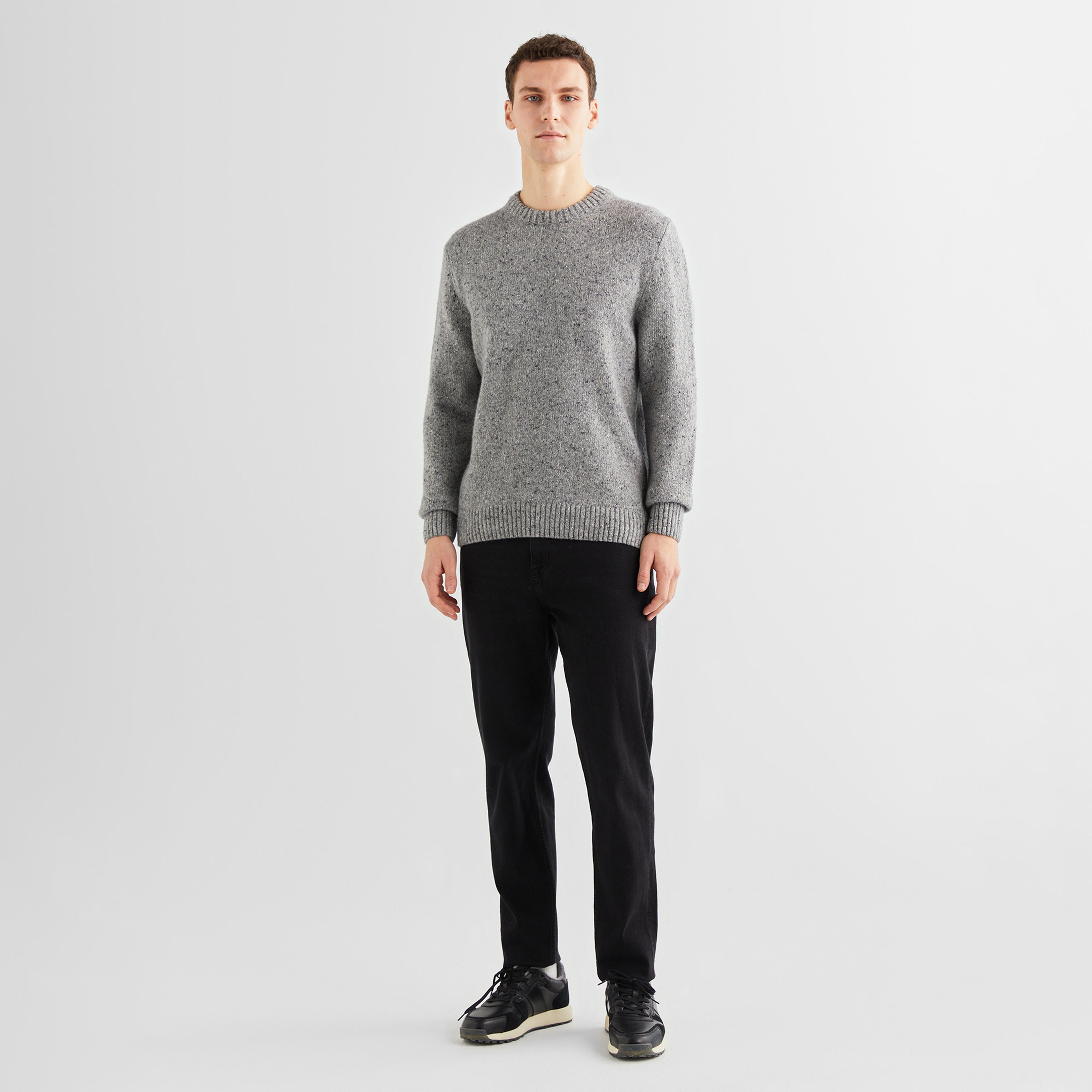 GANT Erkek Gri Regular Fit Bisiklet Yaka Kazak