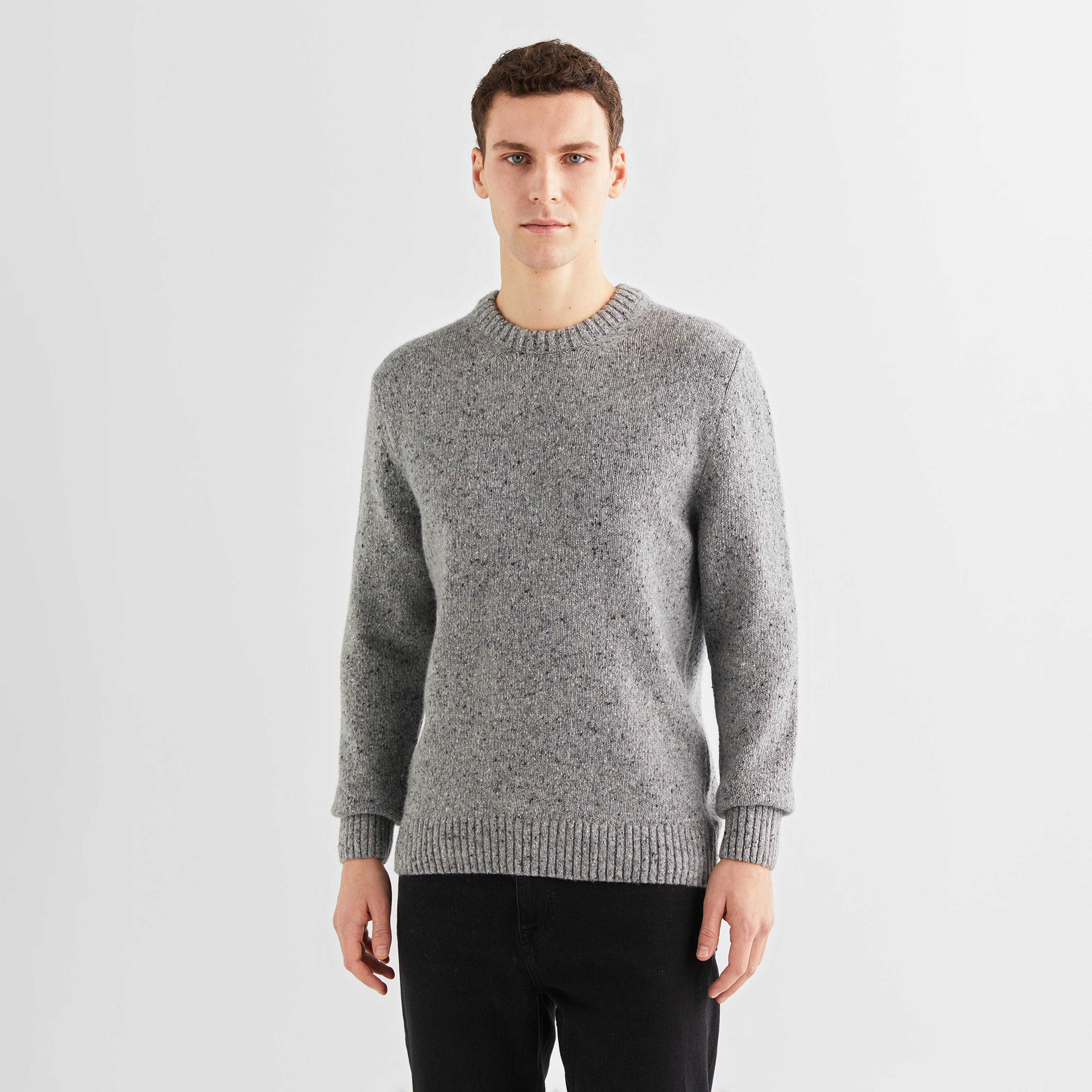 GANT Erkek Gri Regular Fit Bisiklet Yaka Kazak