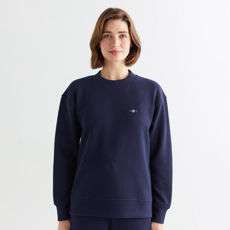 GANT Kadın Lacivert Oversize Fit Bisiklet Yaka Sweatshirt