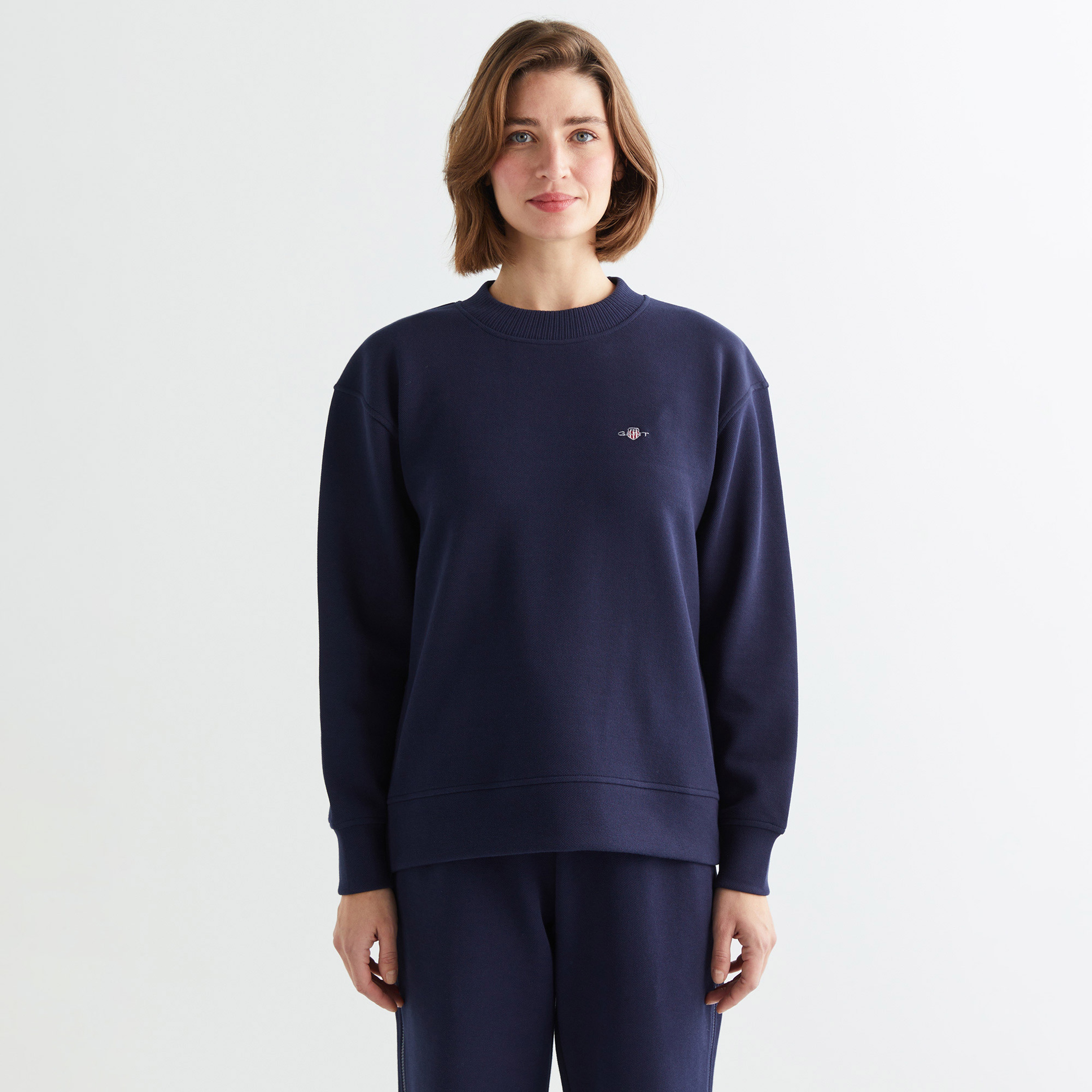 GANT Kadın Lacivert Oversize Fit Bisiklet Yaka Sweatshirt