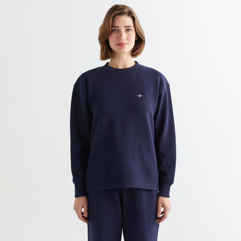 GANT Kadın Lacivert Oversize Fit Bisiklet Yaka Sweatshirt