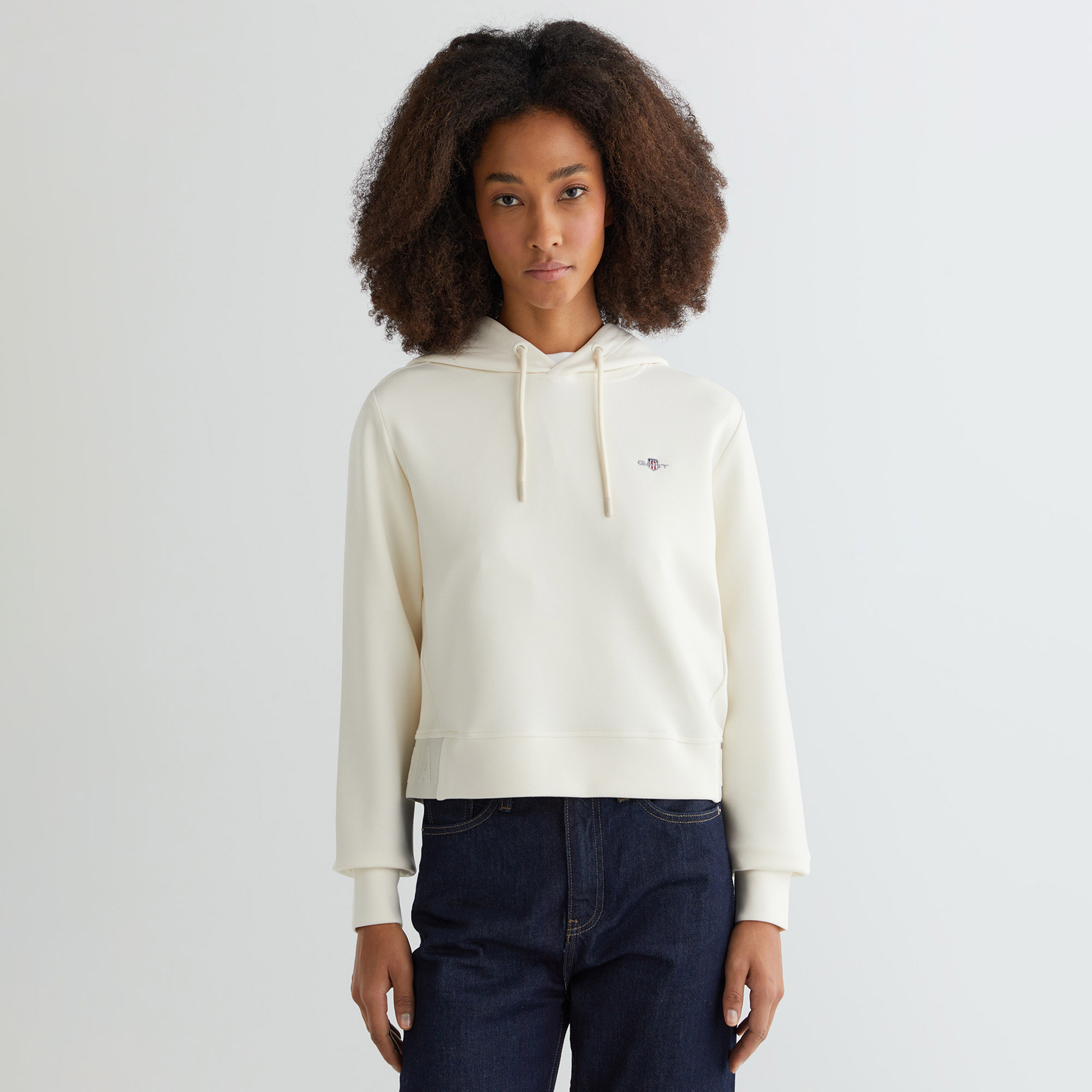GANT Kadın Krem Regular Fit Kapüşonlu Sweatshirt