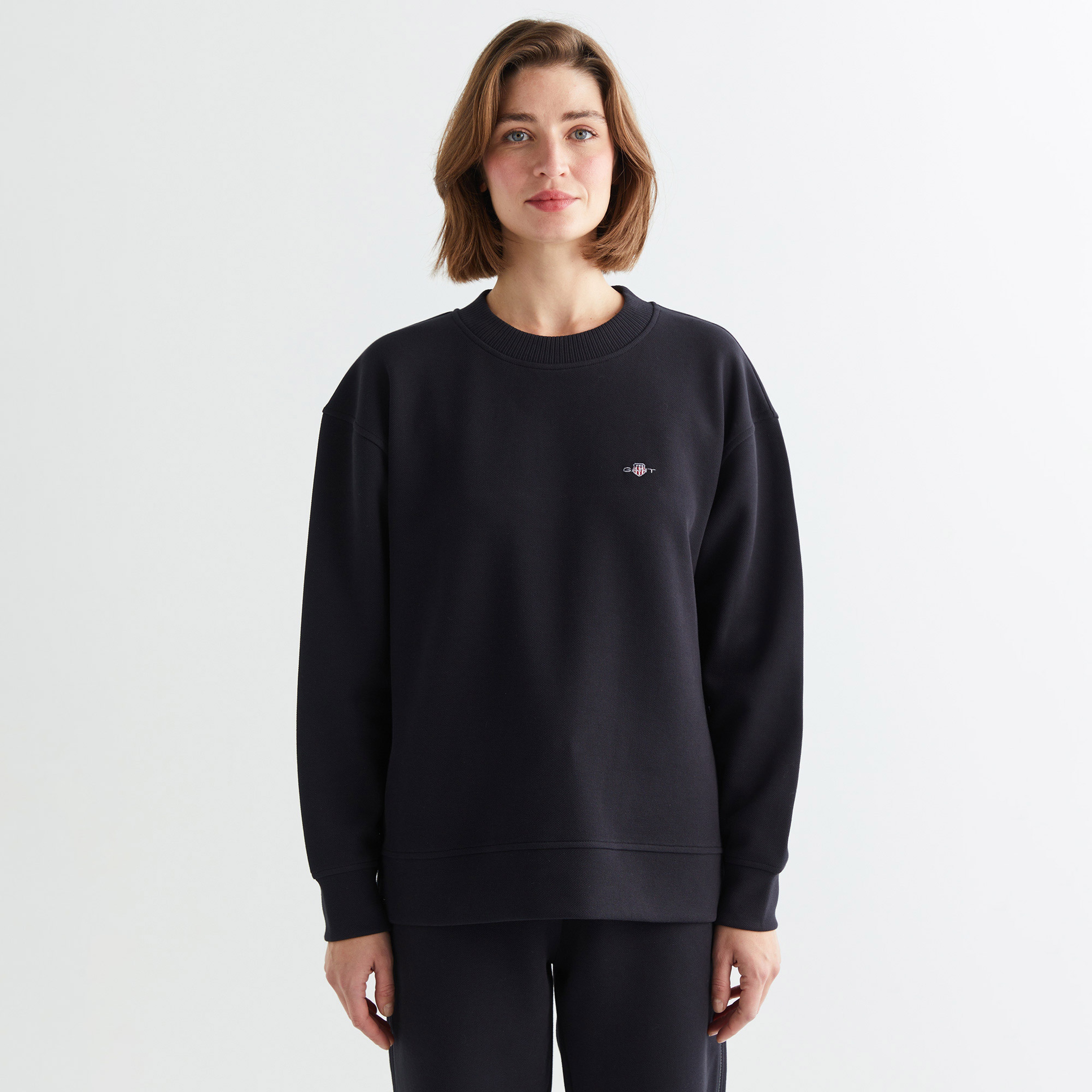 GANT Kadın Siyah Oversize Fit Bisiklet Yaka Sweatshirt