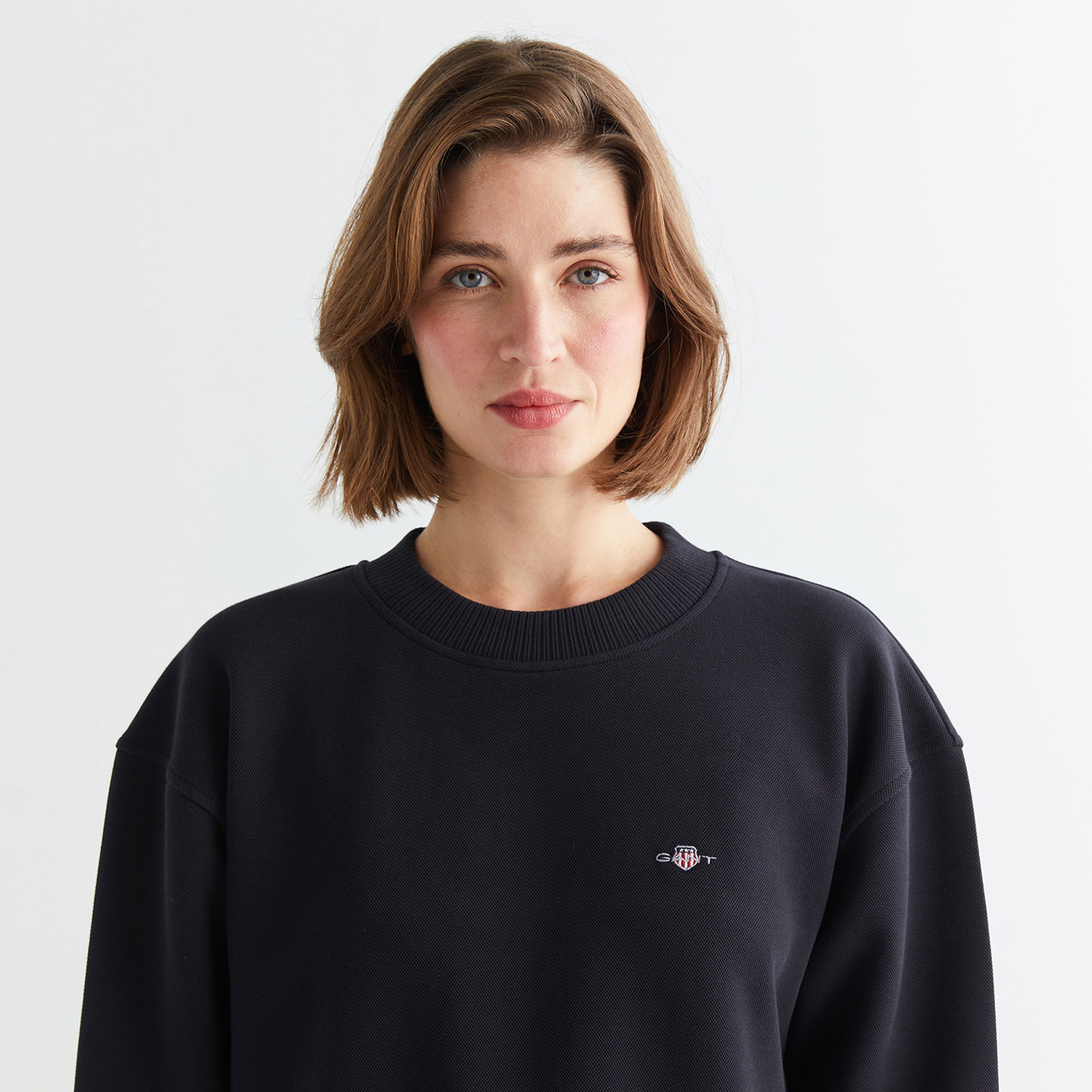 GANT Kadın Siyah Oversize Fit Bisiklet Yaka Sweatshirt