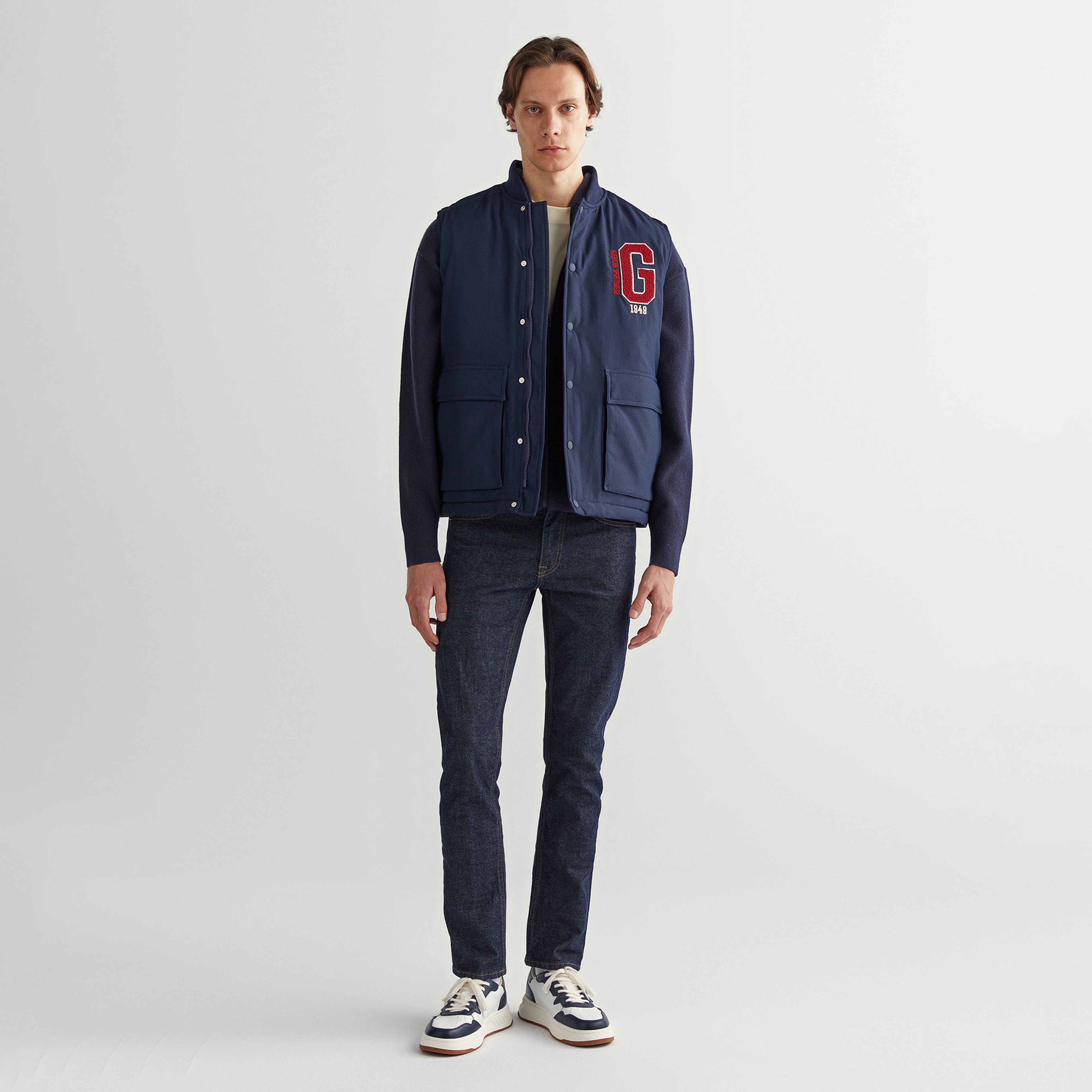 GANT Erkek Lacivert Regular Fit Hakim Yaka Logolu Yelek