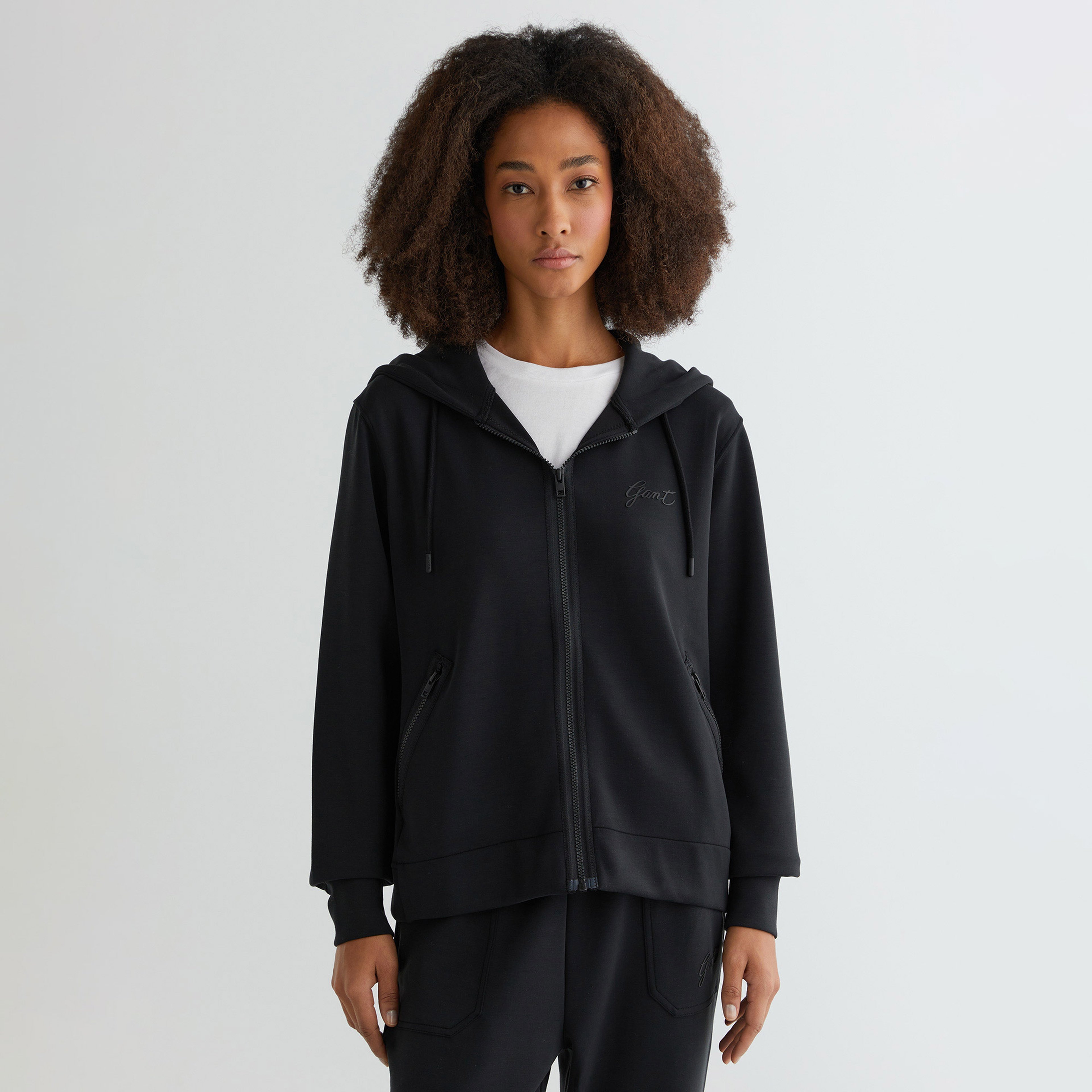GANT Kadın Siyah Regular Fit Kapüşonlu Logolu Sweatshirt