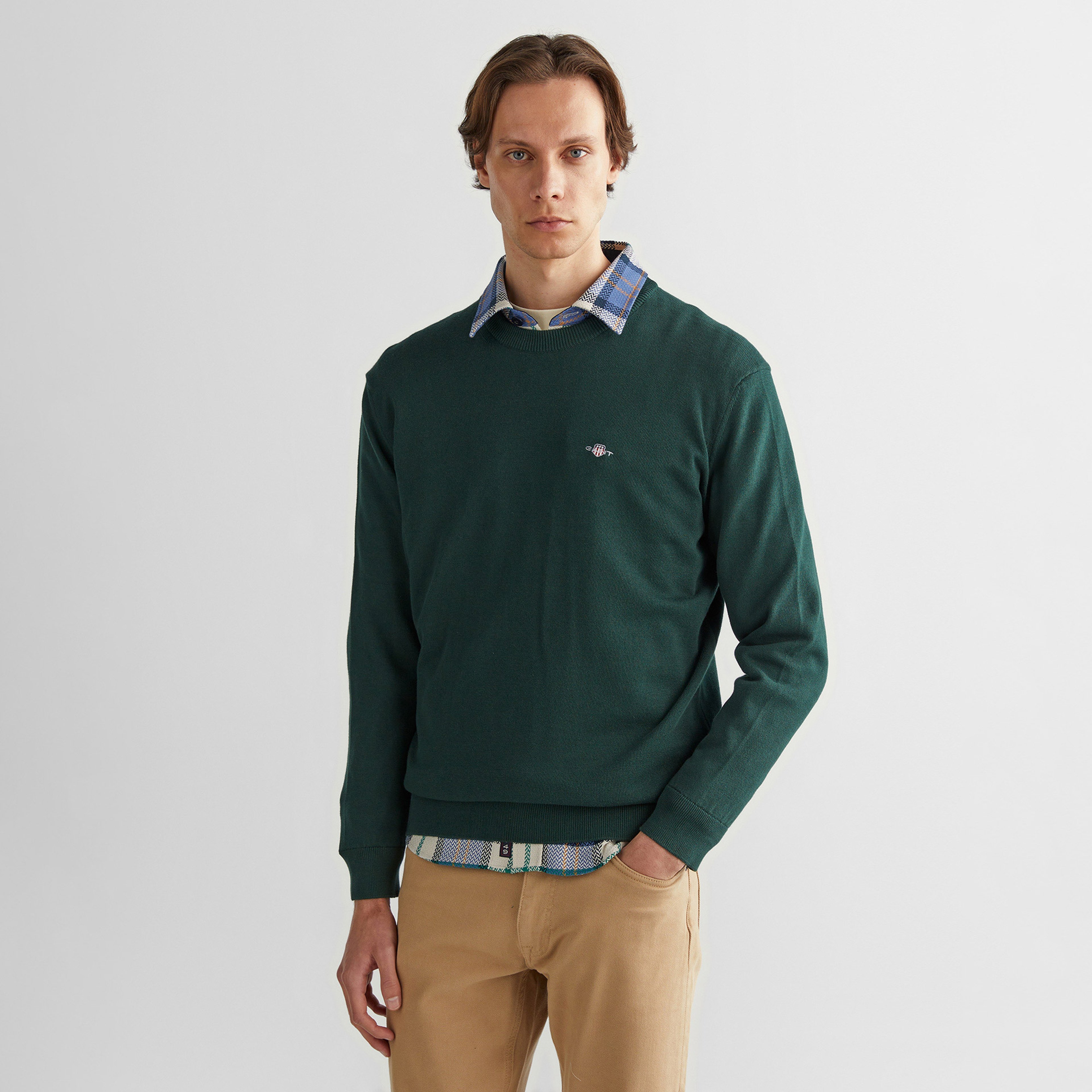 GANT Erkek Yeşil Regular Fit Bisiklet Yaka Kazak