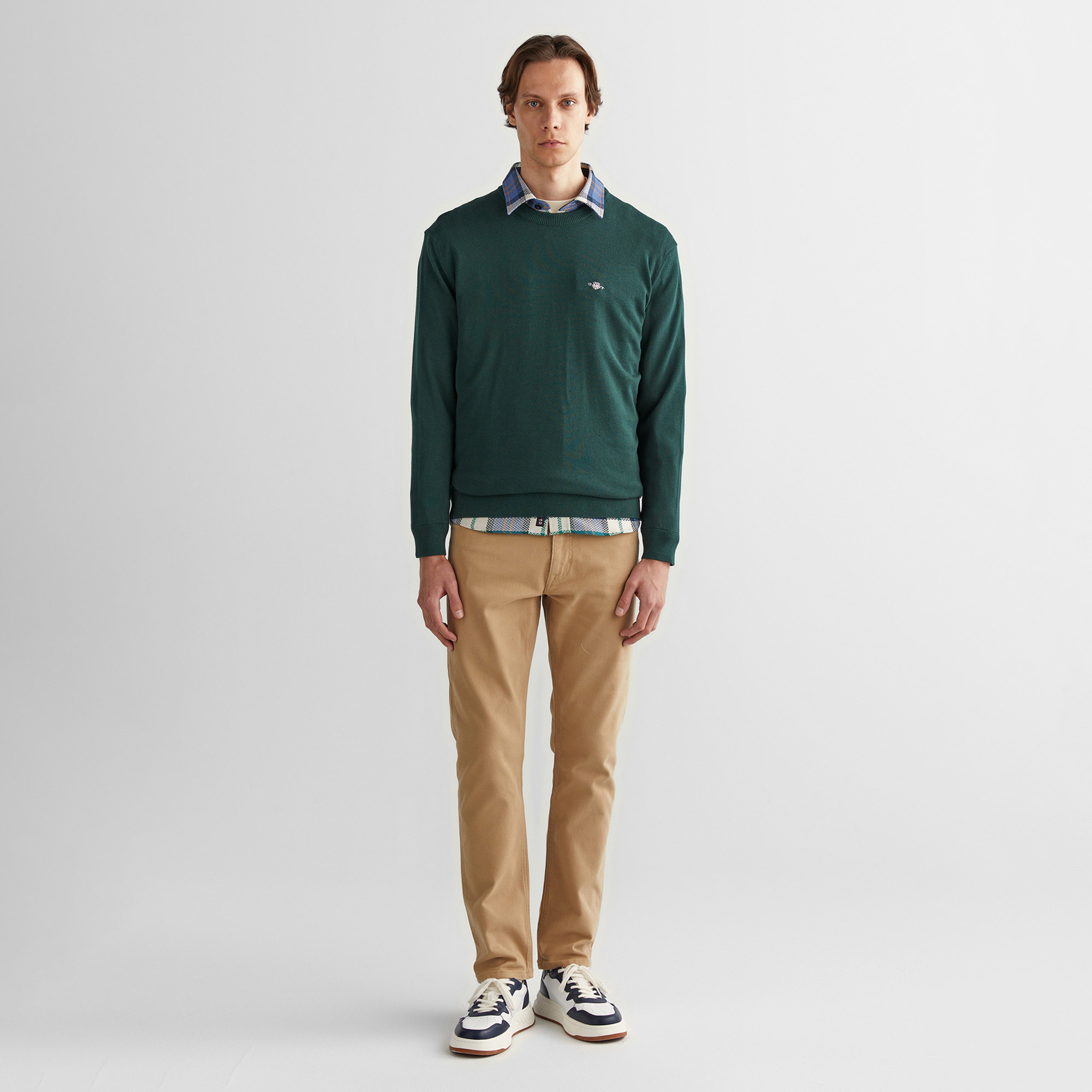 GANT Erkek Yeşil Regular Fit Bisiklet Yaka Kazak