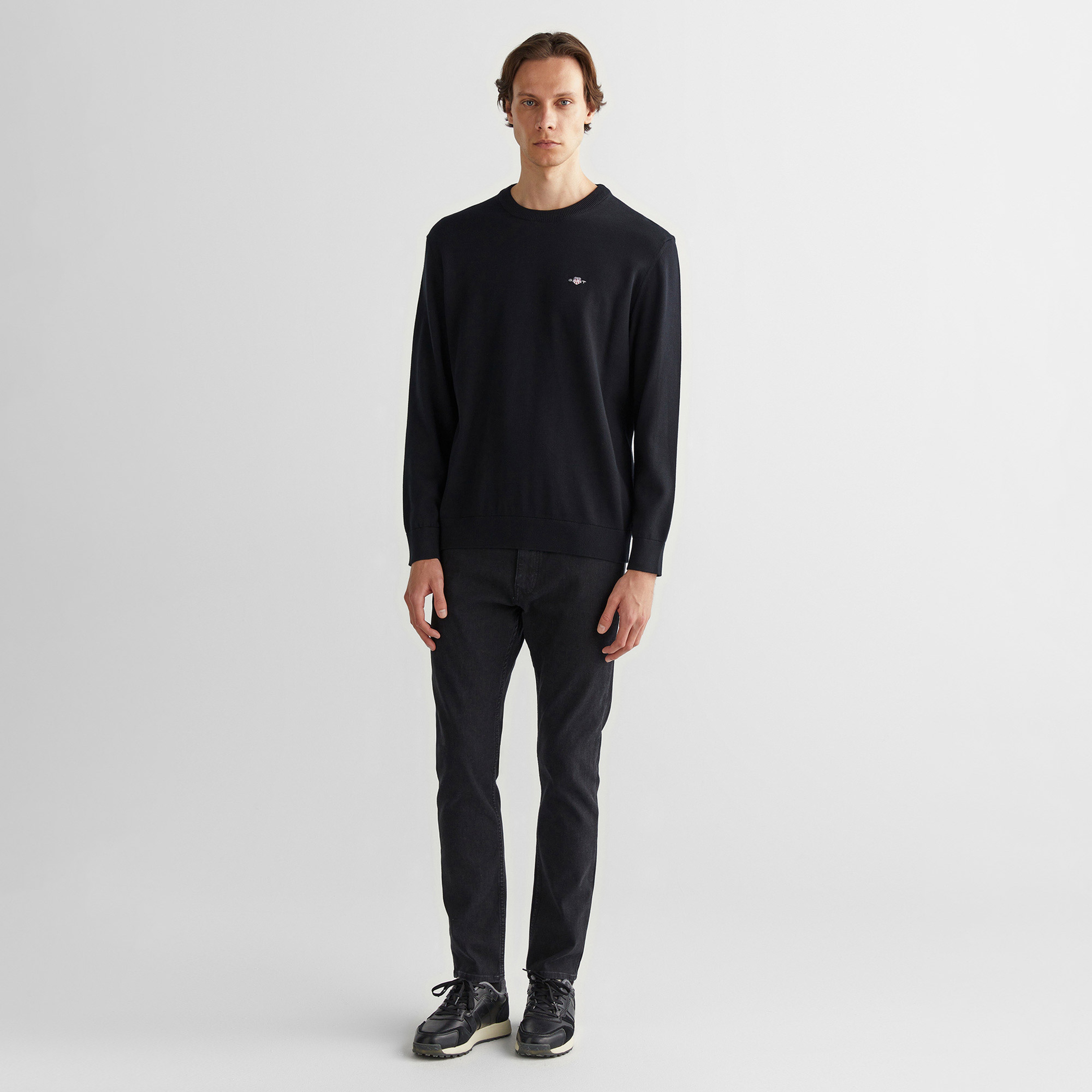 GANT Erkek Siyah Regular Fit Bisiklet Yaka Kazak