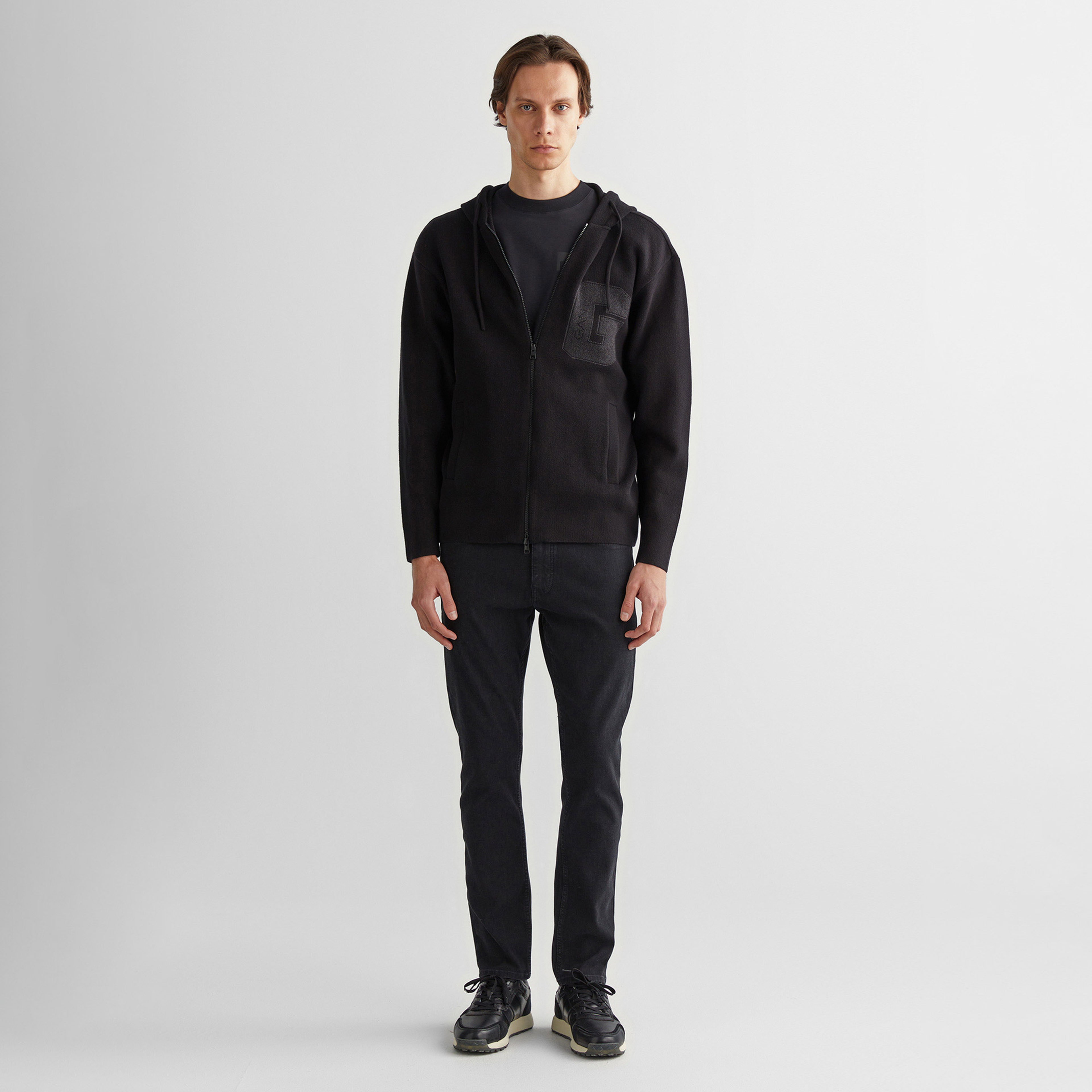 GANT Erkek Siyah Regular Fit Kapüşonlu Logolu Hırka