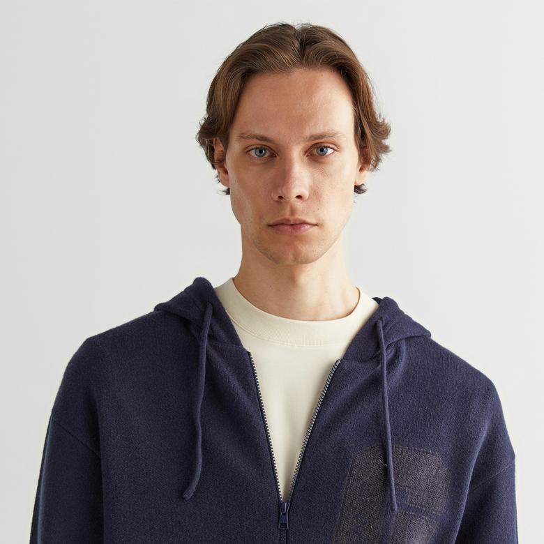 GANT Erkek Lacivert Regular Fit Kapüşonlu Logolu Hırka