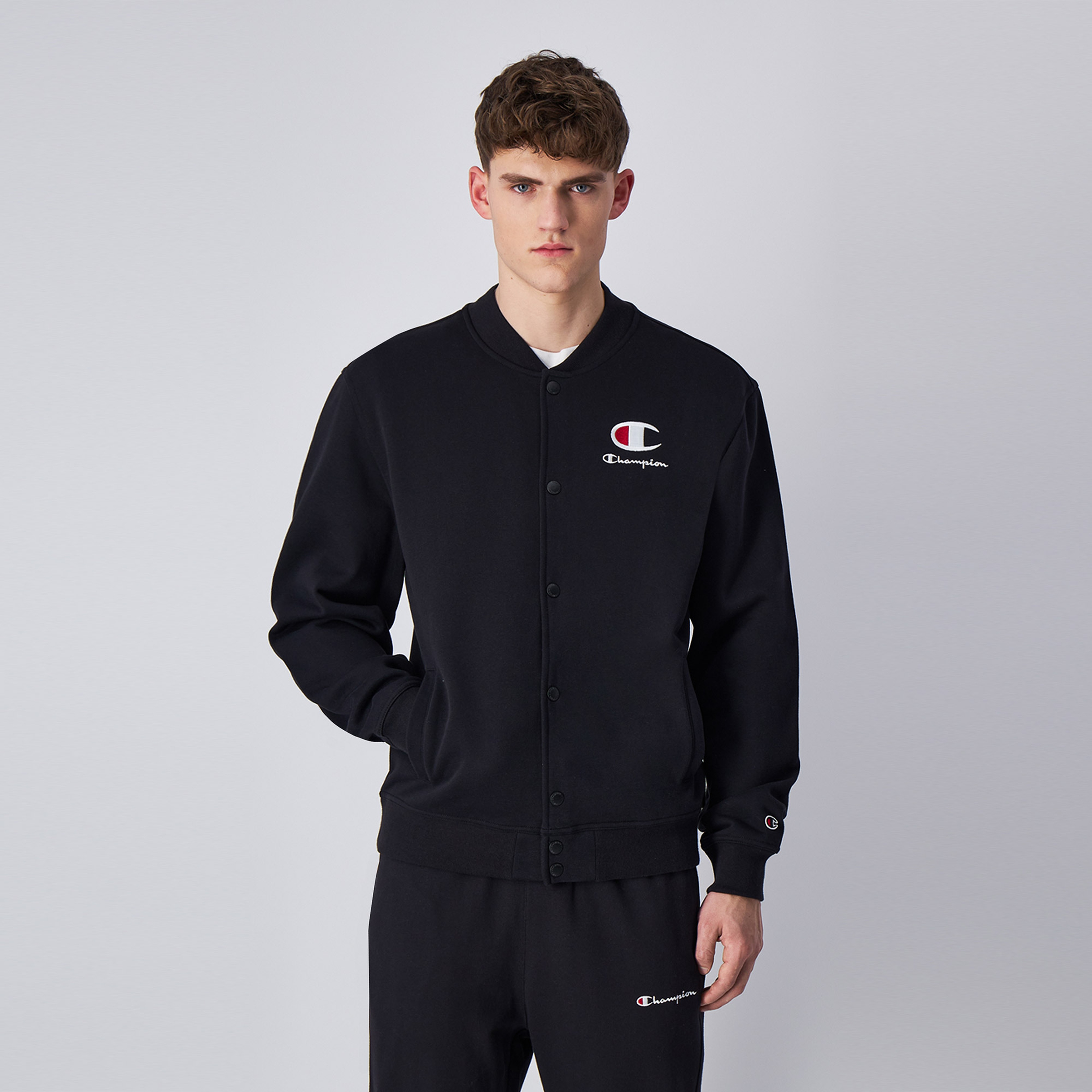 Champion Big C Logo Fleece Bomber Erkek Siyah Ceket