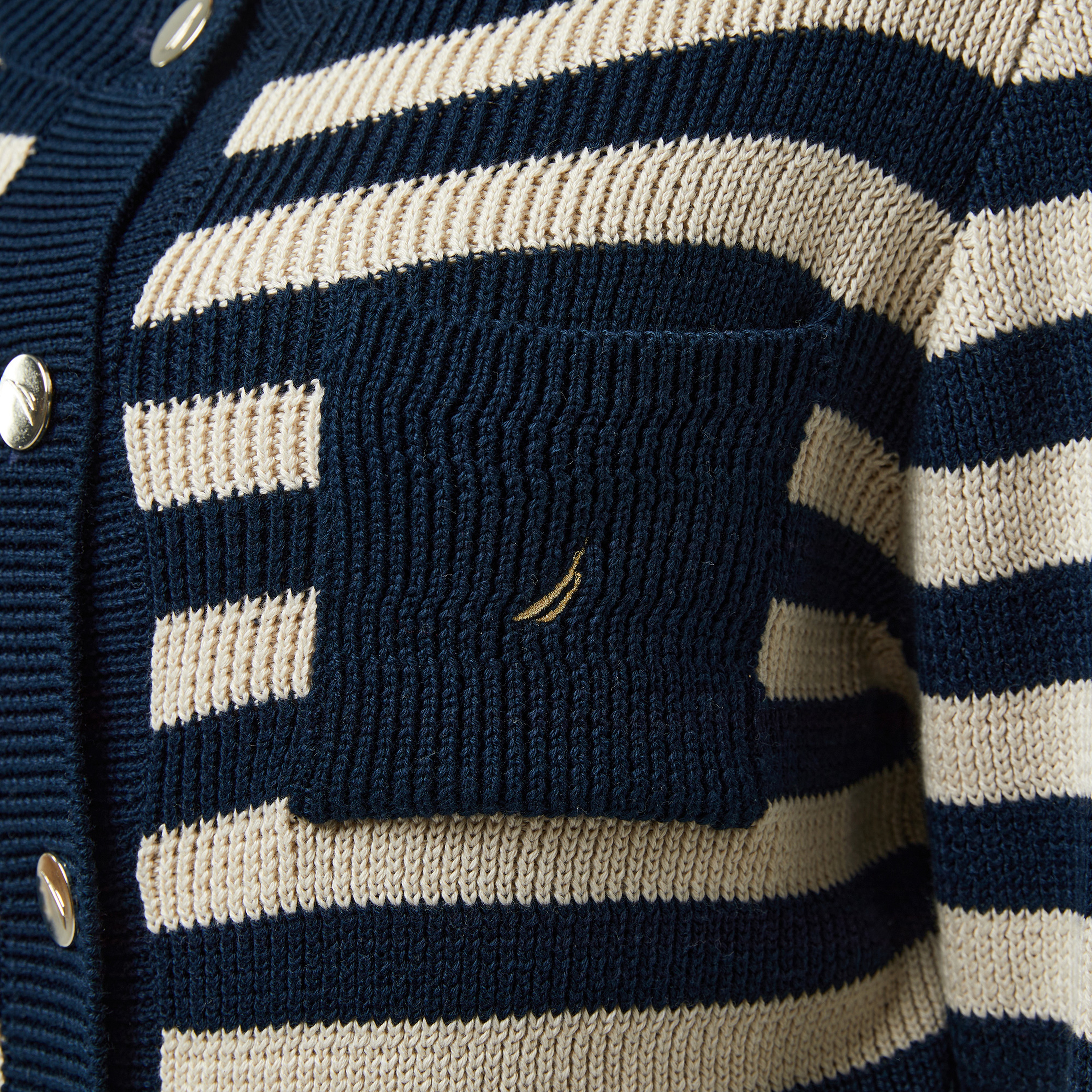 Nautica Kadın Lacivert Çizgili Regular Fit Hırka