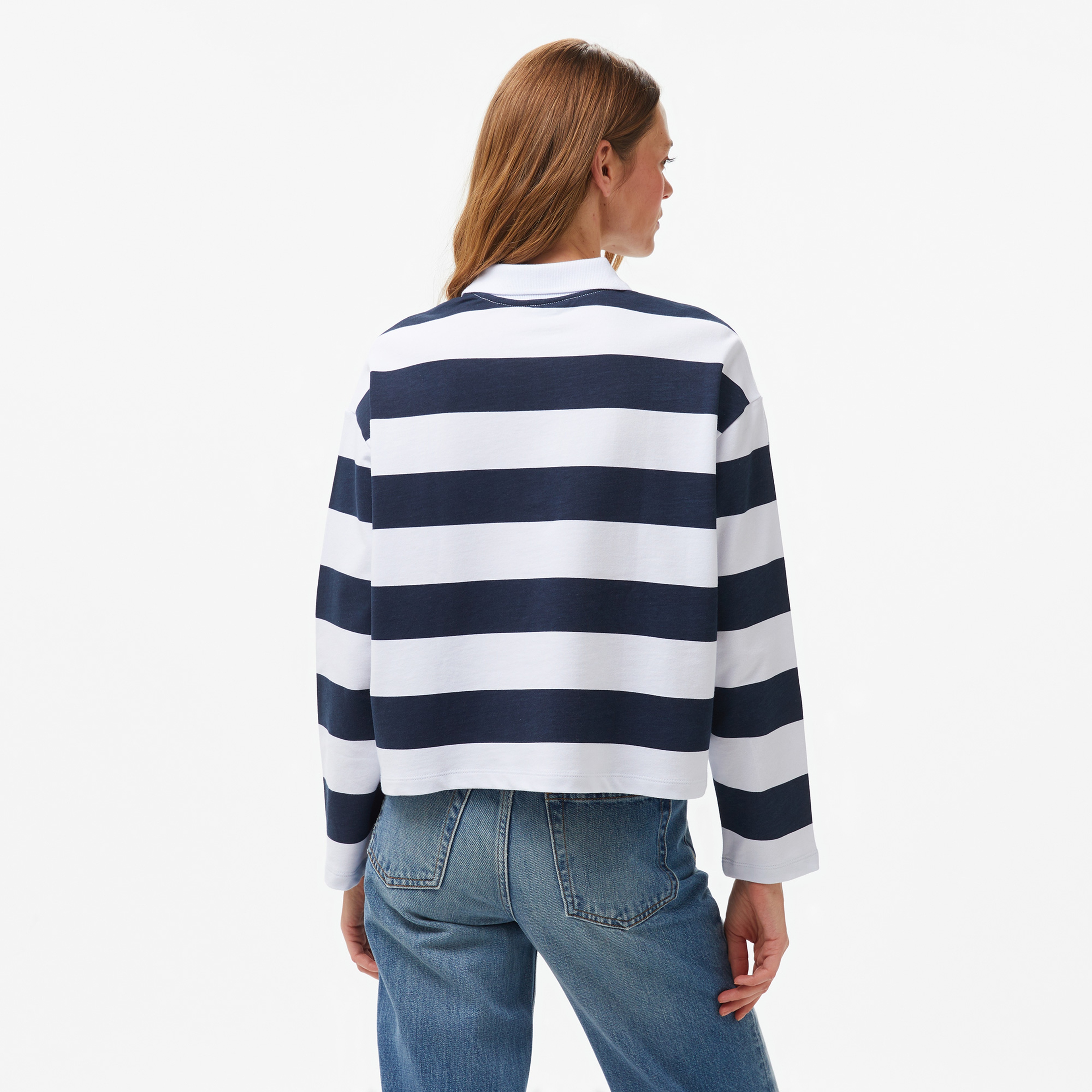 Nautica Kadın Lacivert Çizgili Uzun Kollu Polo