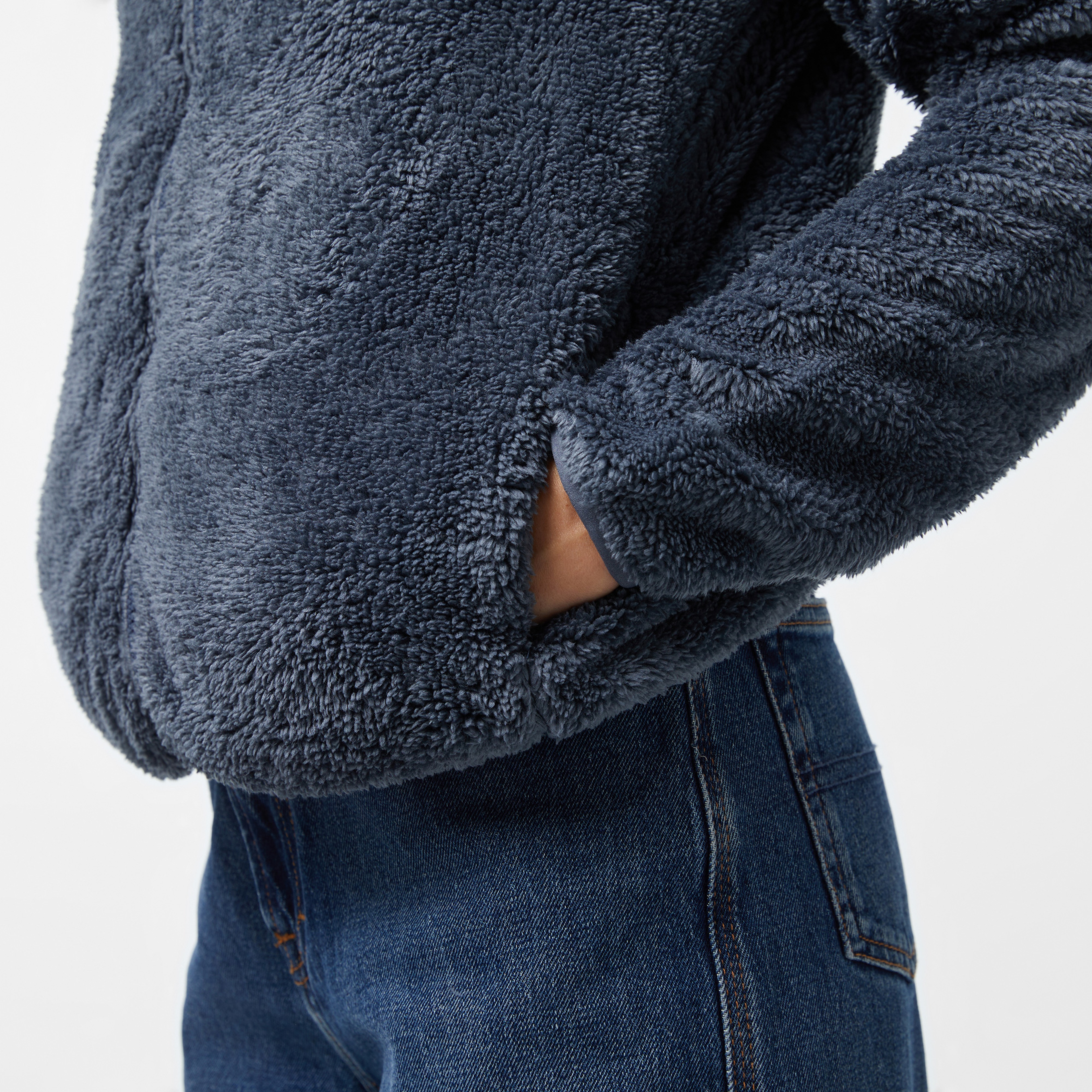 Nautica Kadın Mavi Regular Fit Fermuarlı Peluş Sweatshirt