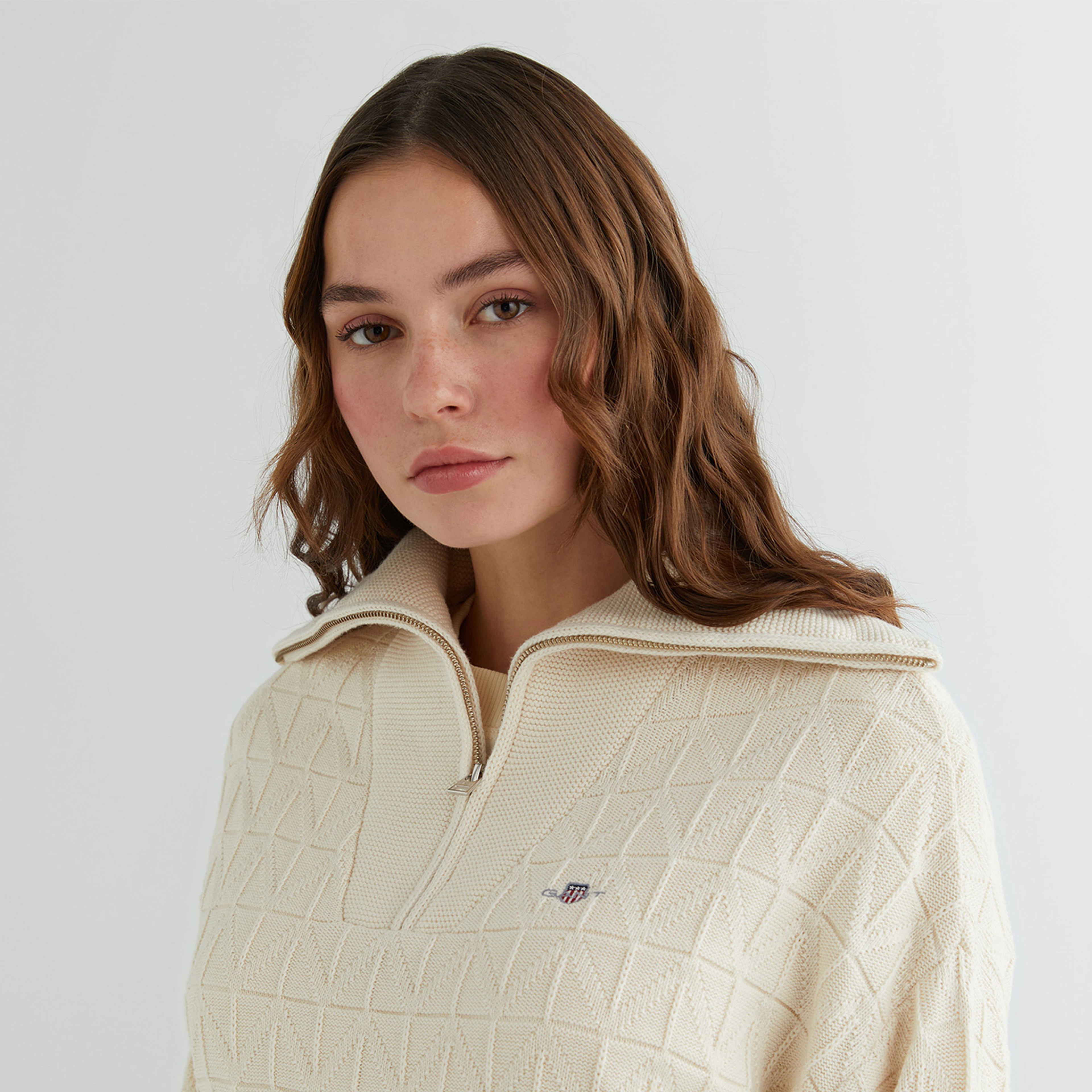 GANT Kadın Krem Yarım Fermuarlı Kazak