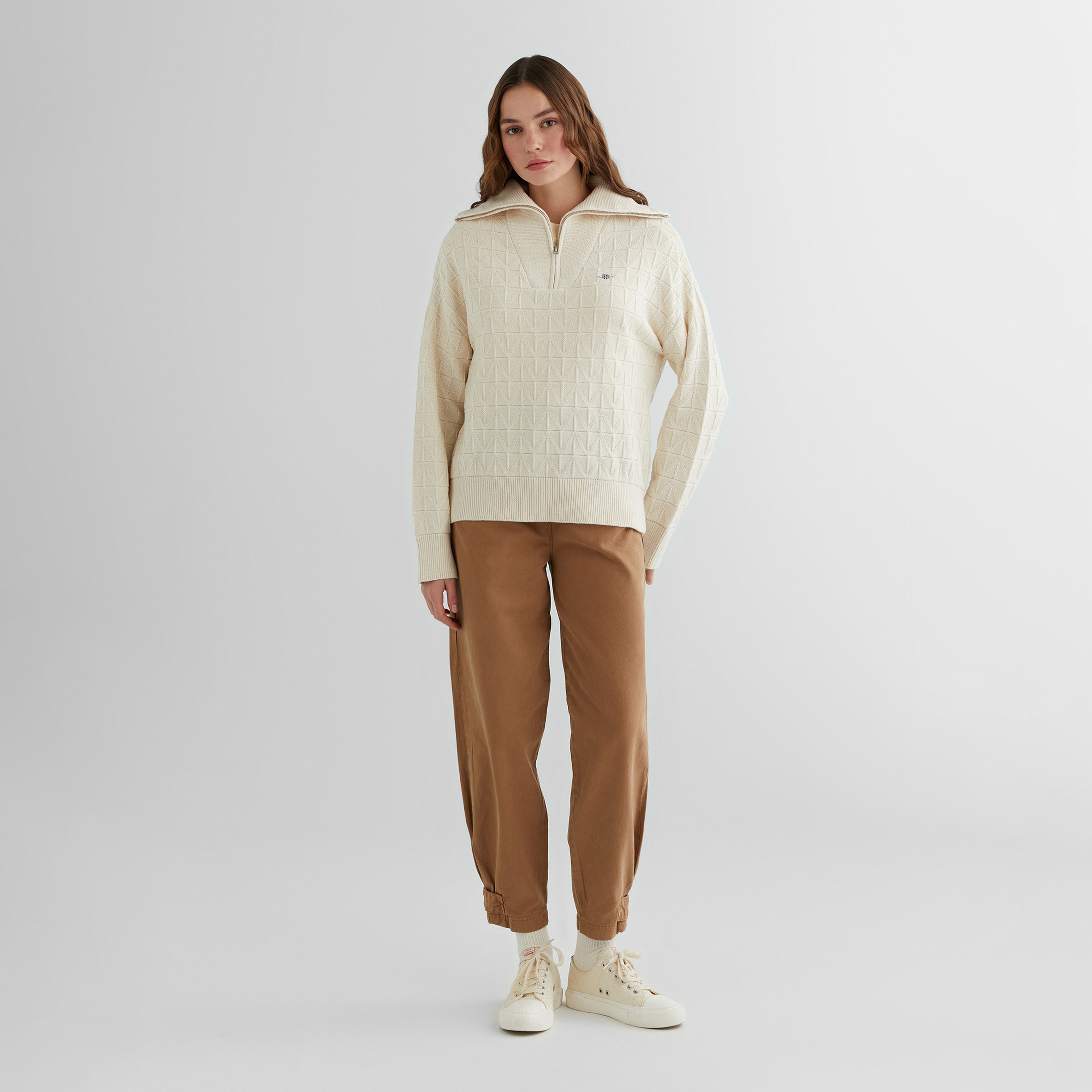 GANT Kadın Krem Yarım Fermuarlı Kazak