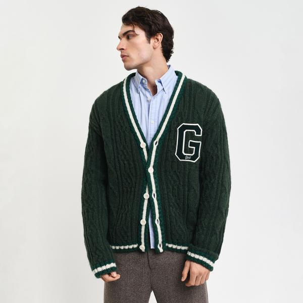 GANT Erkek Yeşil Regular Fit Düğmeli Yaka Logolu Hırka