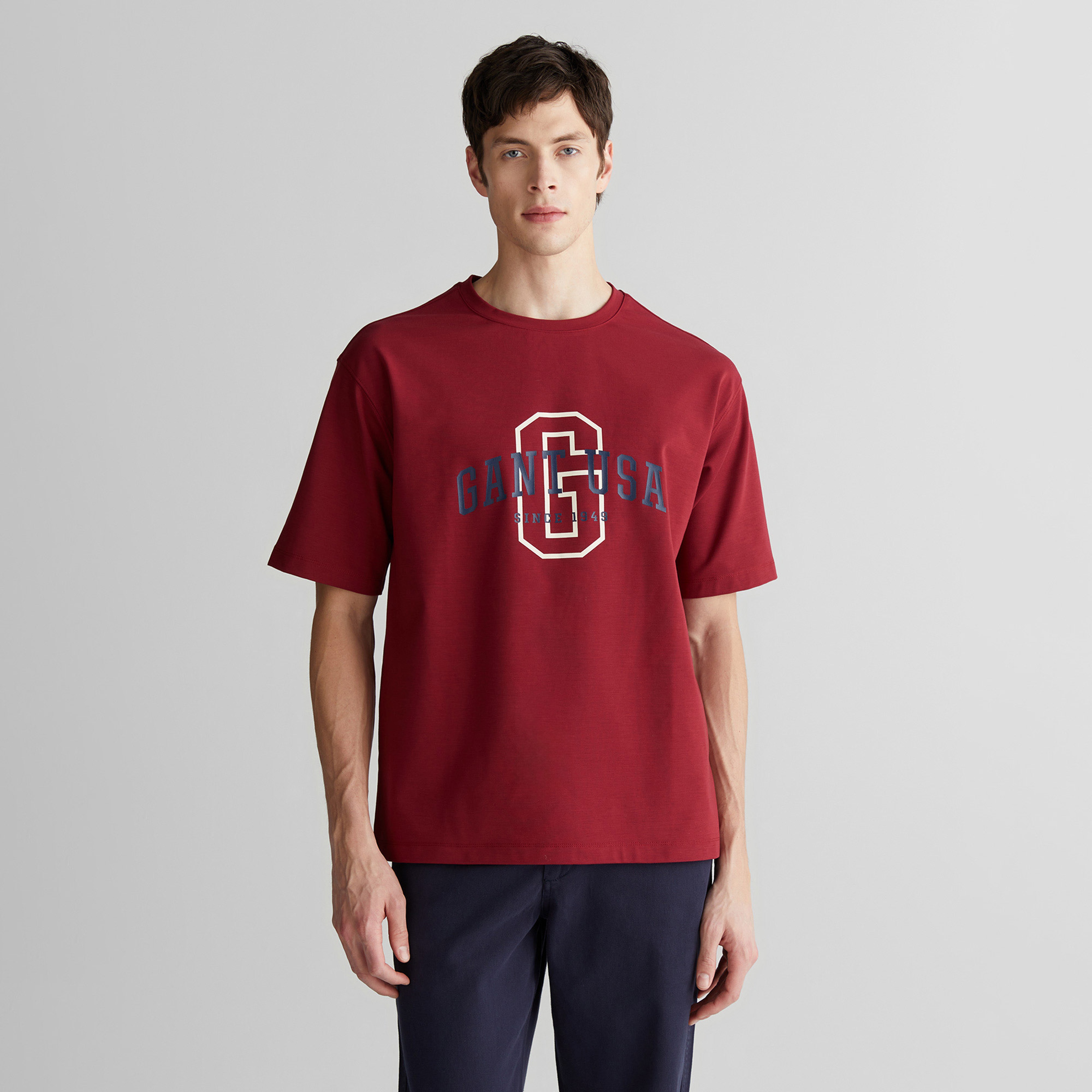 GANT Erkek Bordo Regular Fit Bisiklet Yaka Logolu T-Shirt