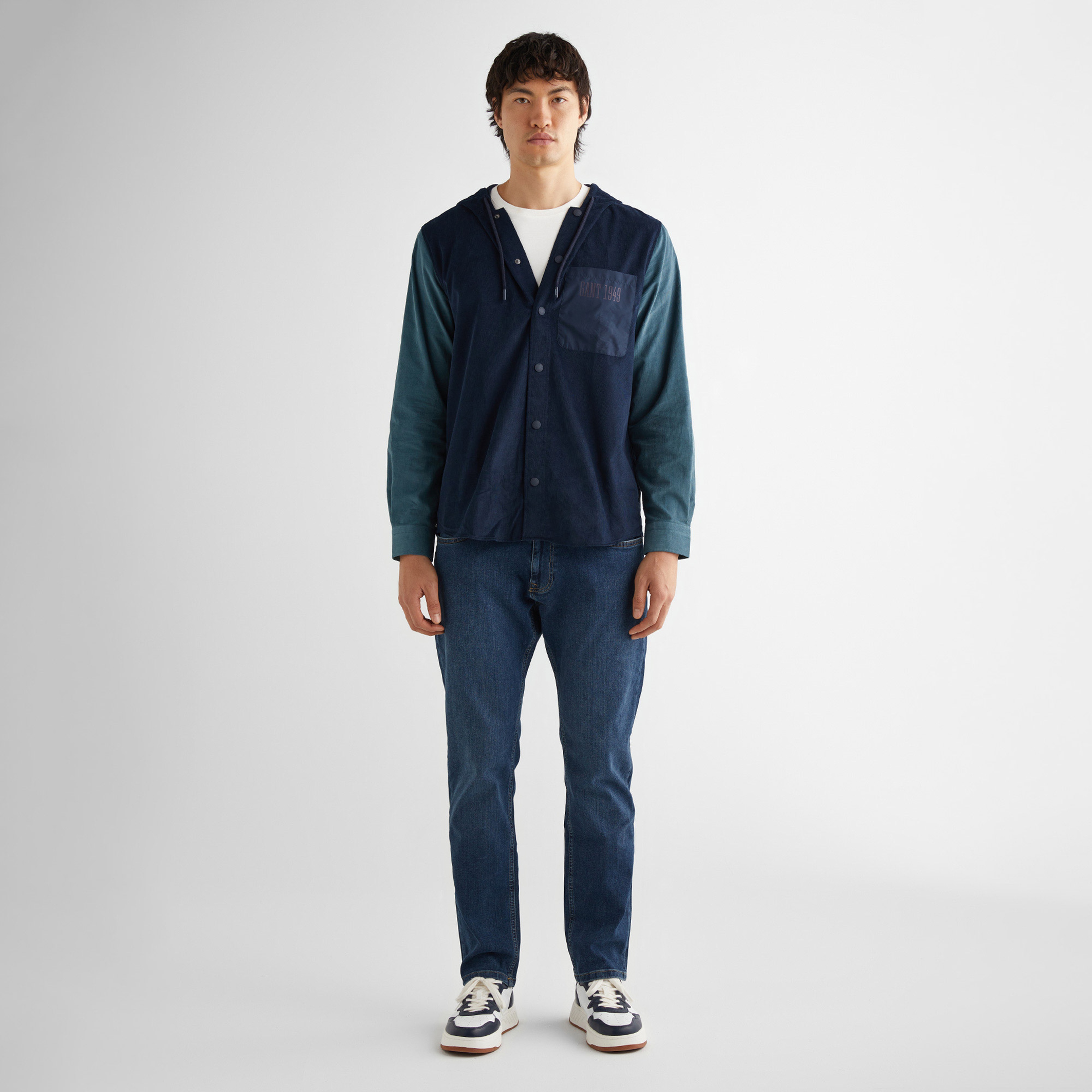 GANT Erkek Lacivert Oversize Fit Kapüşonlu Logolu Gömlek