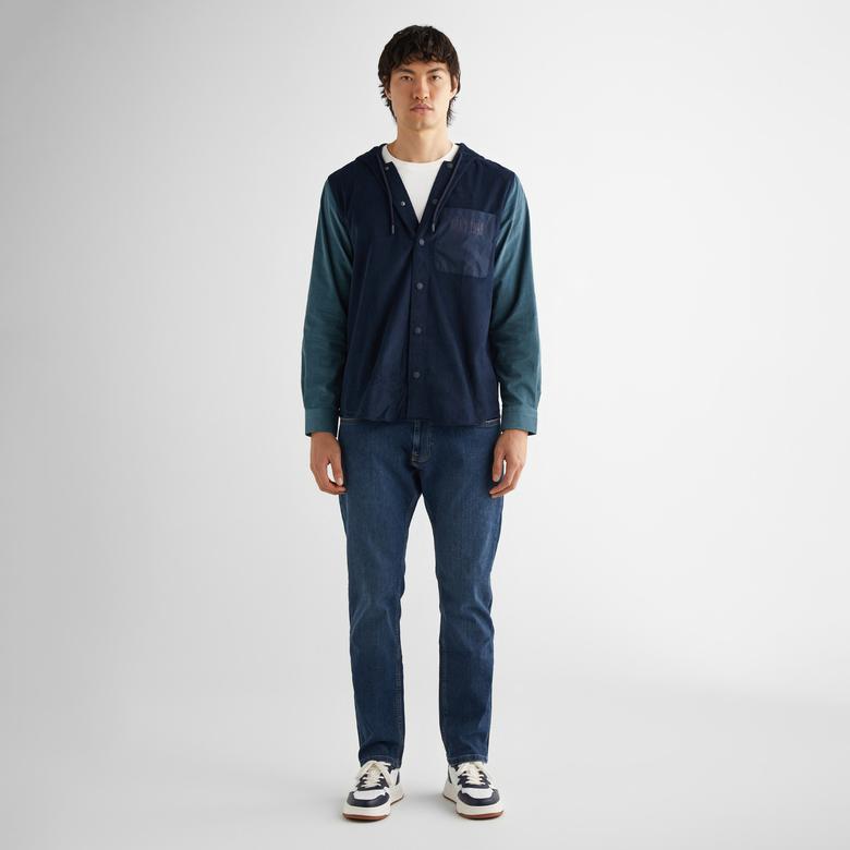 GANT Erkek Lacivert Oversize Fit Kapüşonlu Logolu Gömlek