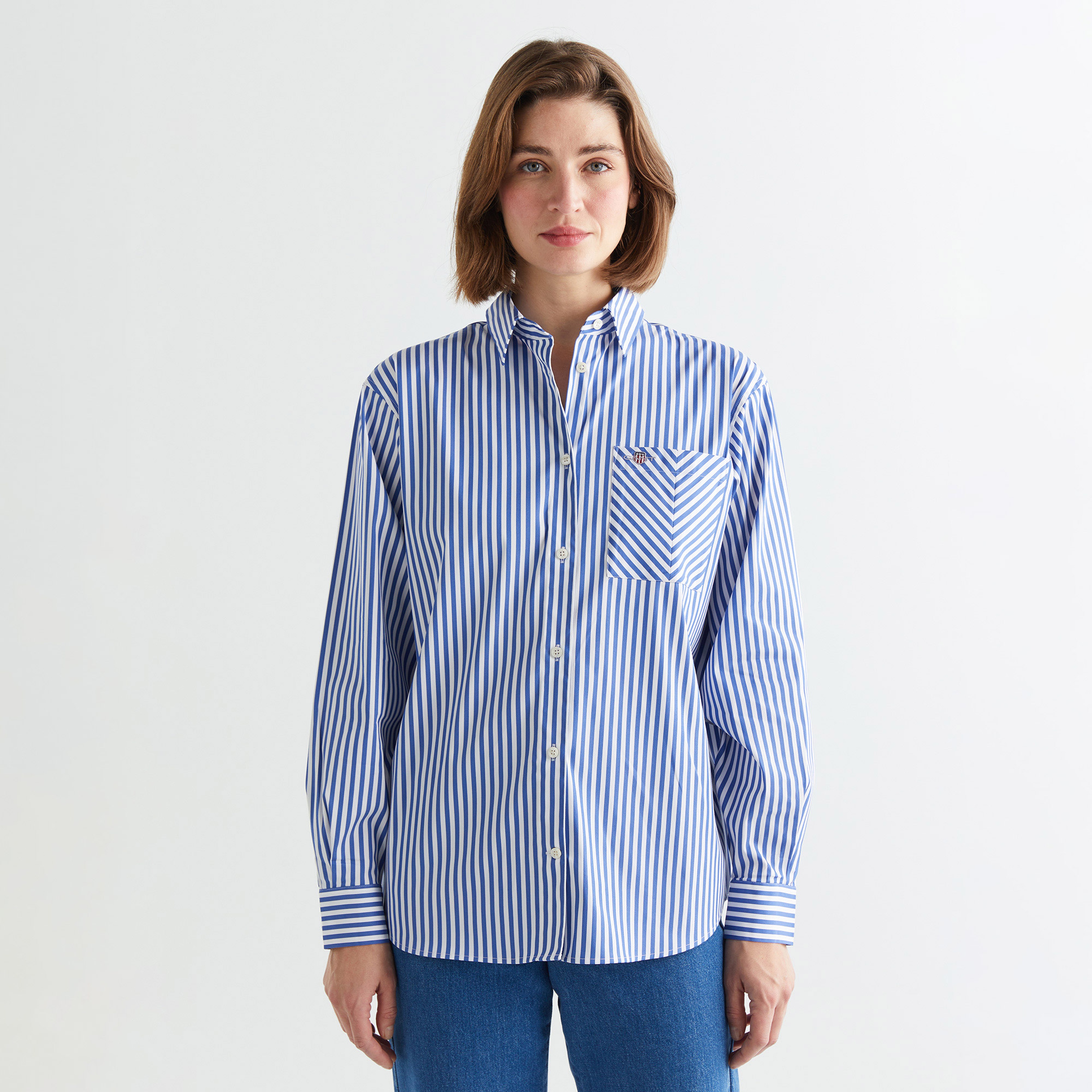 GANT Kadın Mavi Regular Fit Çizgili Gömlek