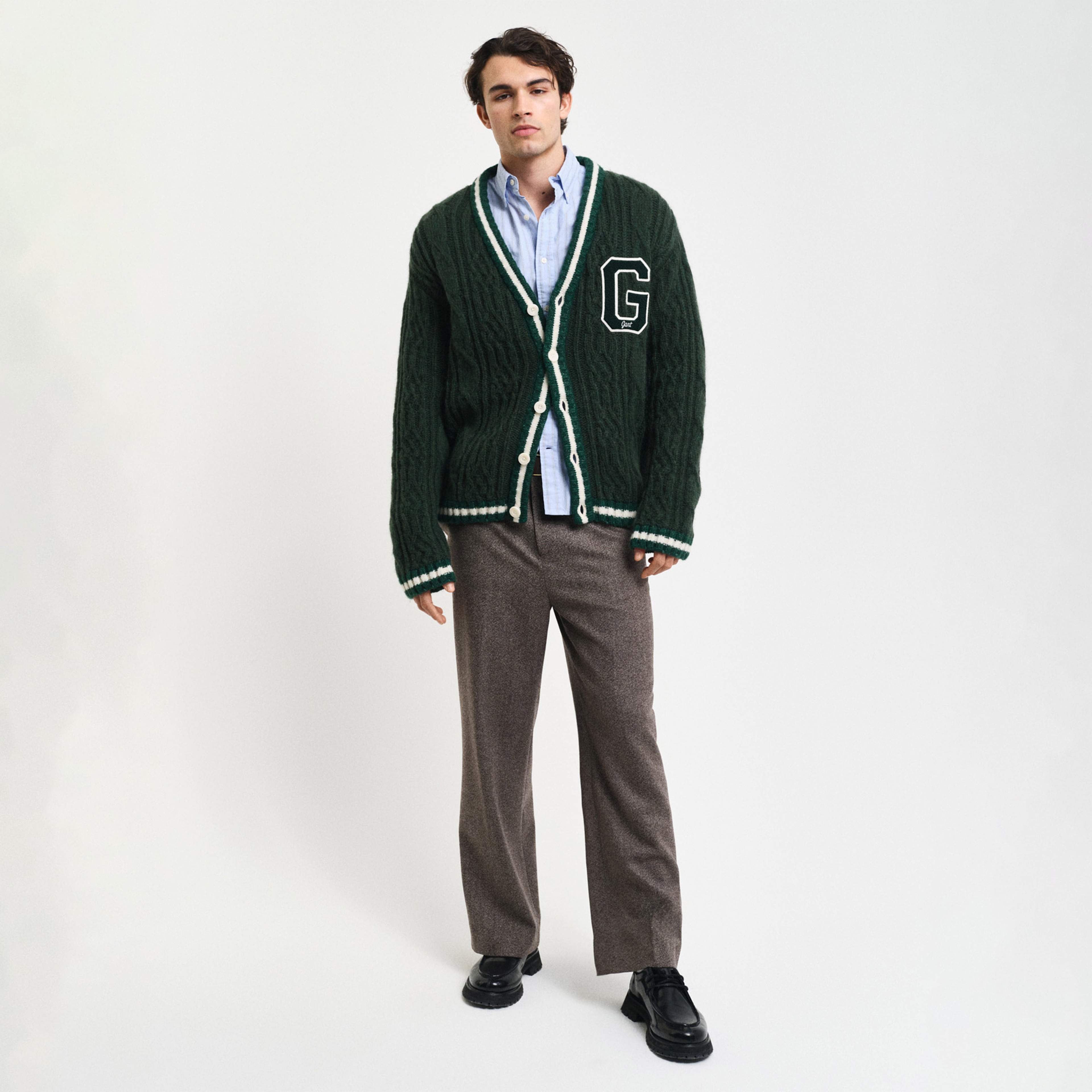 GANT Erkek Yeşil Regular Fit Düğmeli Yaka Logolu Hırka