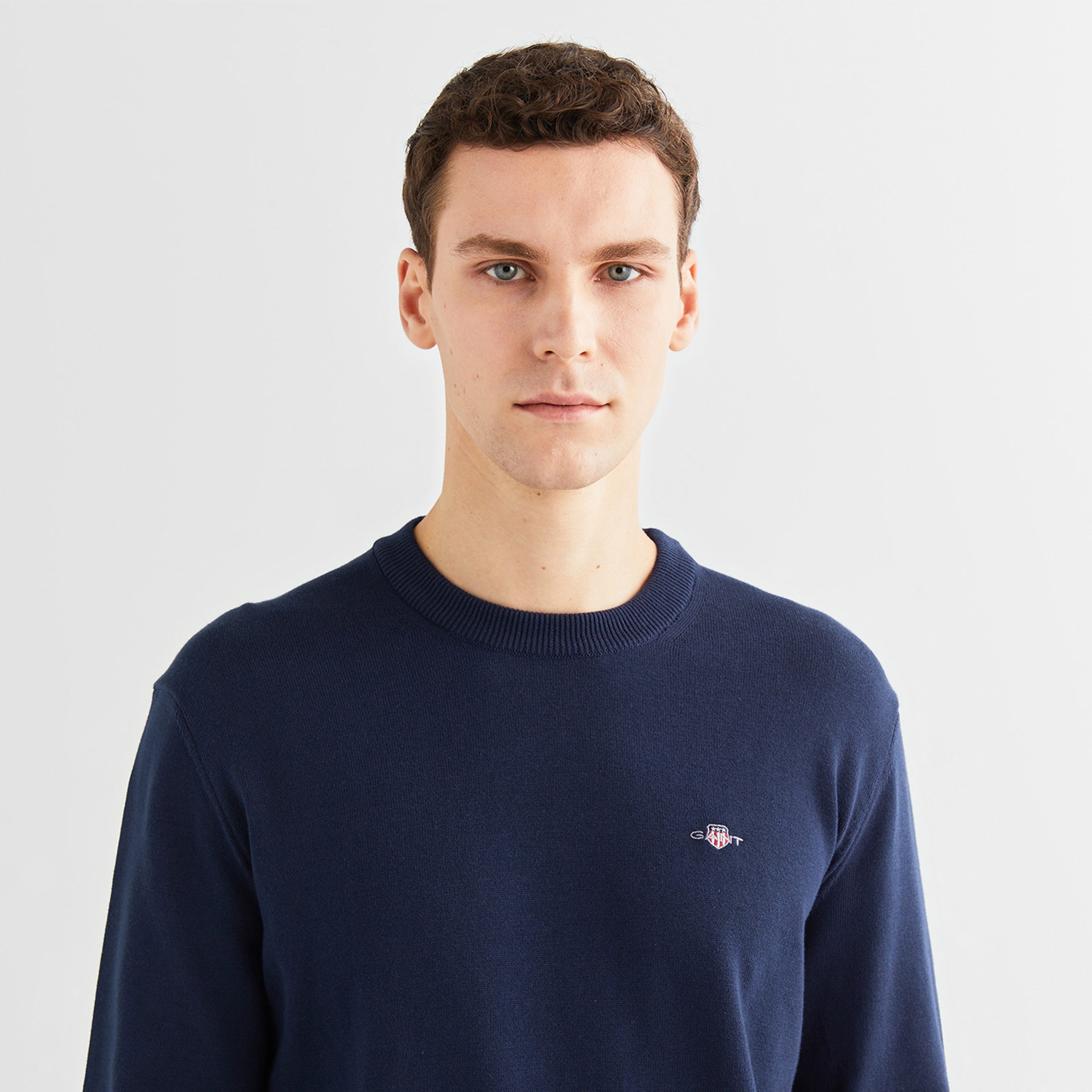 GANT Erkek Lacivert Regular Fit Bisiklet Yaka Kazak