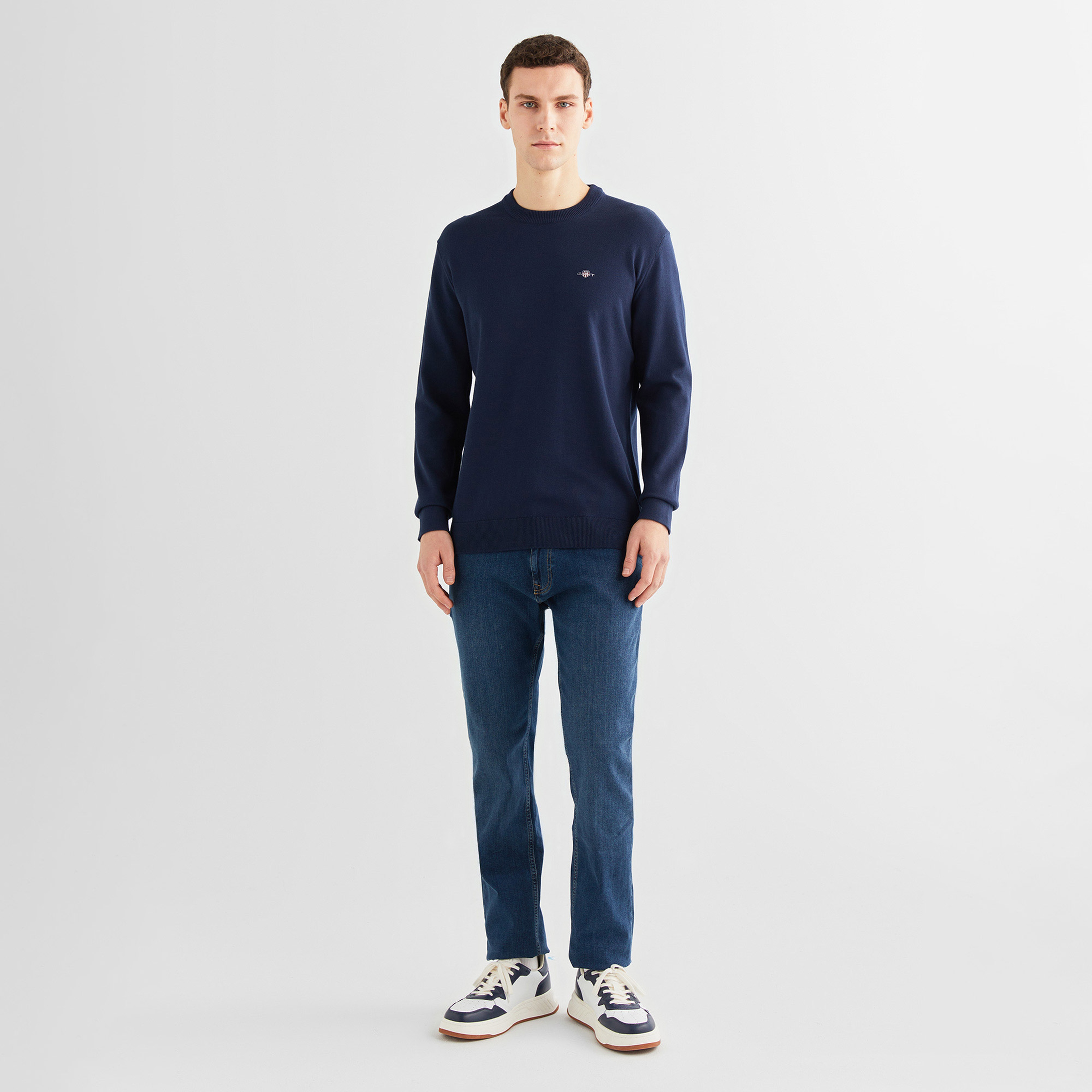 GANT Erkek Lacivert Regular Fit Bisiklet Yaka Kazak