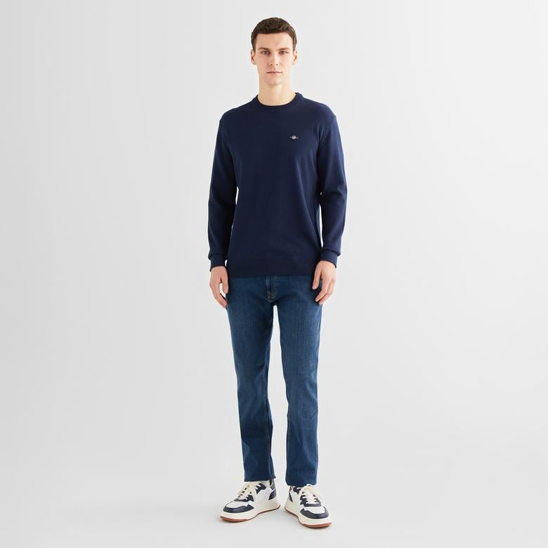 GANT Erkek Lacivert Regular Fit Bisiklet Yaka Kazak