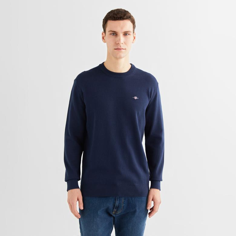 GANT Erkek Lacivert Regular Fit Bisiklet Yaka Kazak