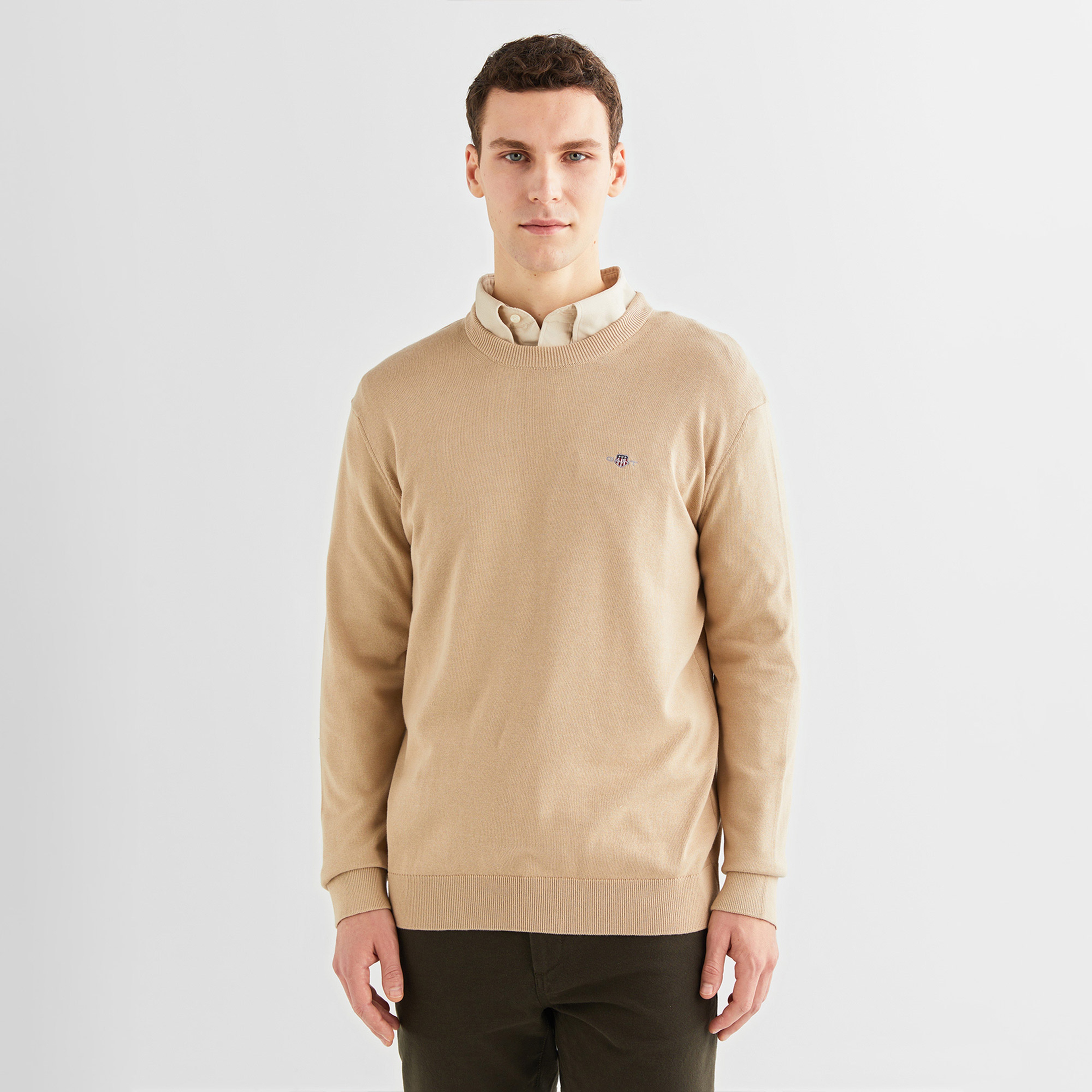 GANT Erkek Bej Regular Fit Bisiklet Yaka Kazak