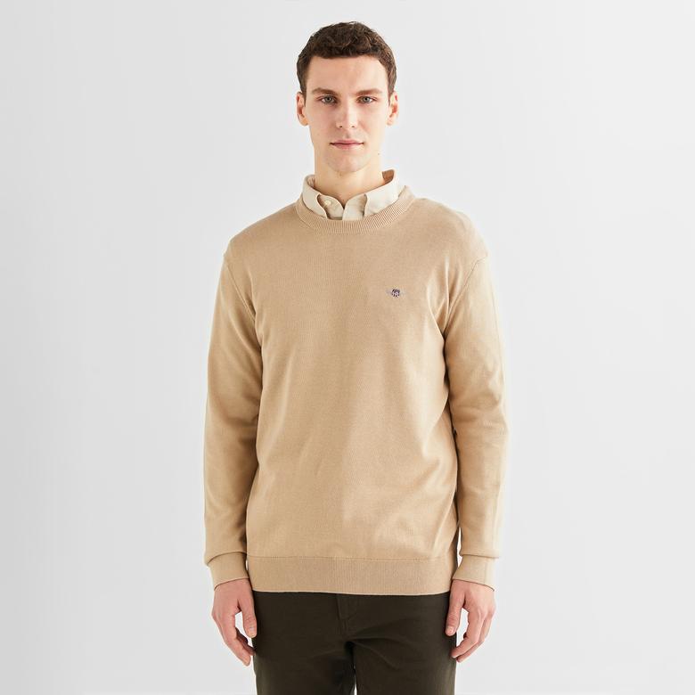 GANT Erkek Bej Regular Fit Bisiklet Yaka Kazak