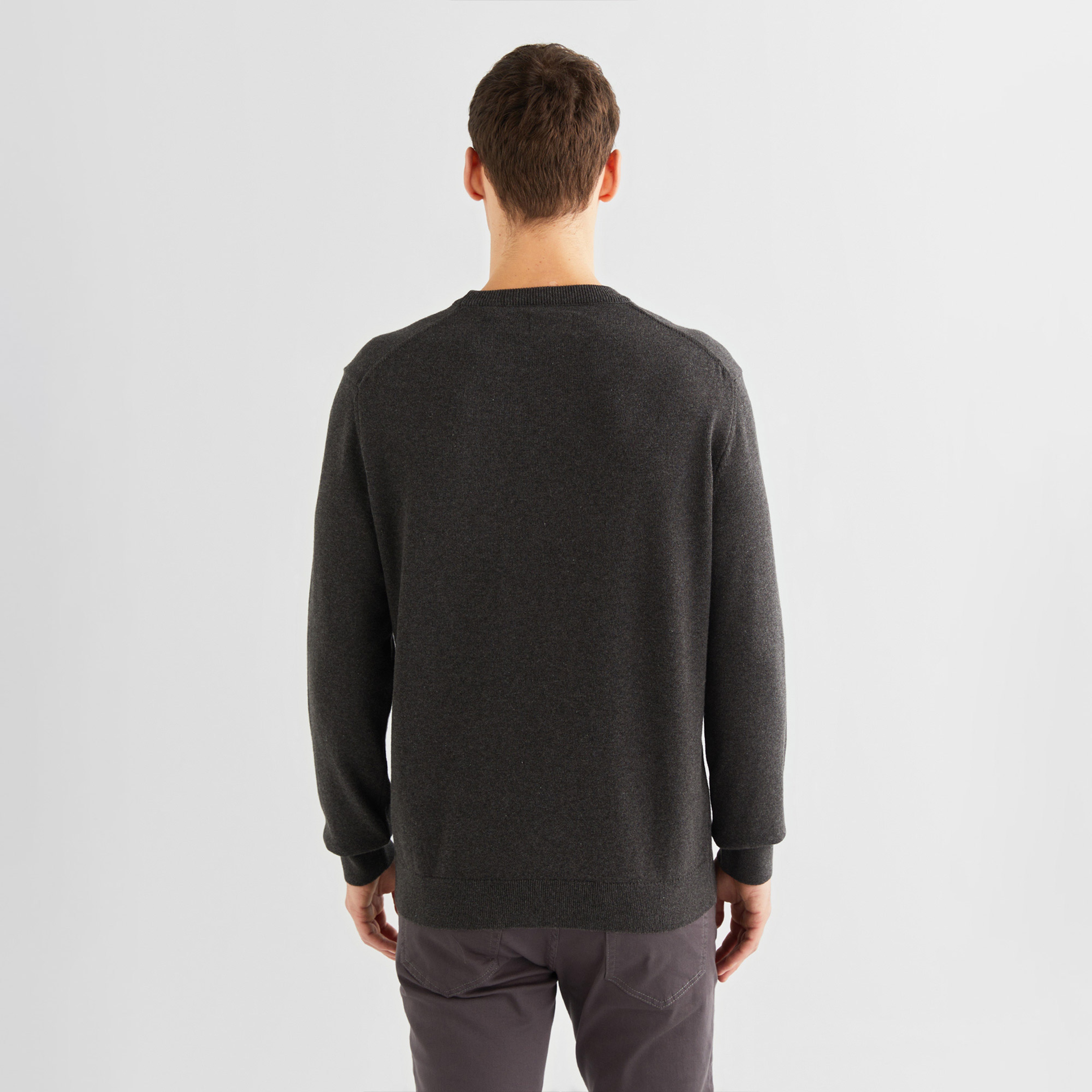 GANT Erkek Gri Regular Fit Bisiklet Yaka Kazak