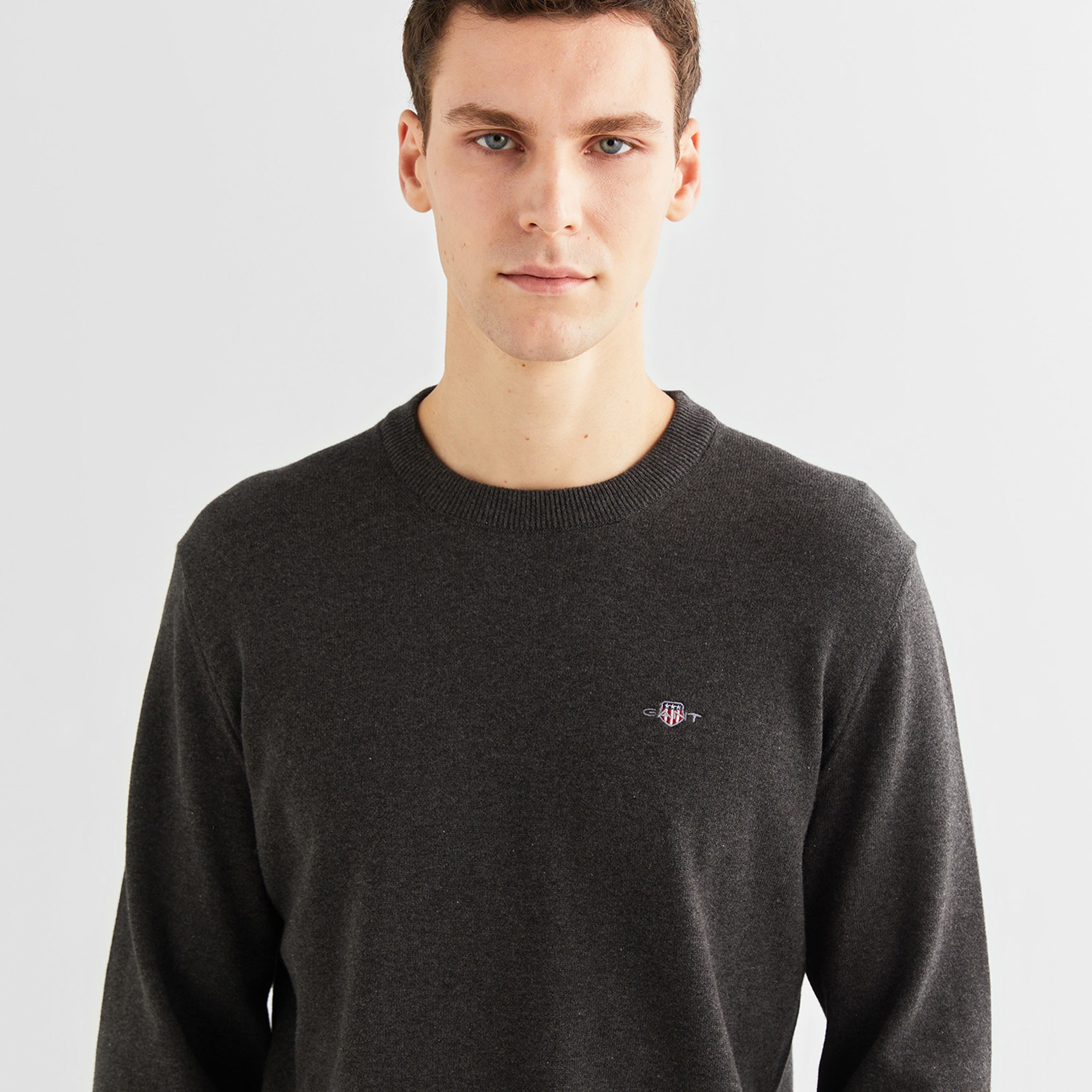 GANT Erkek Gri Regular Fit Bisiklet Yaka Kazak