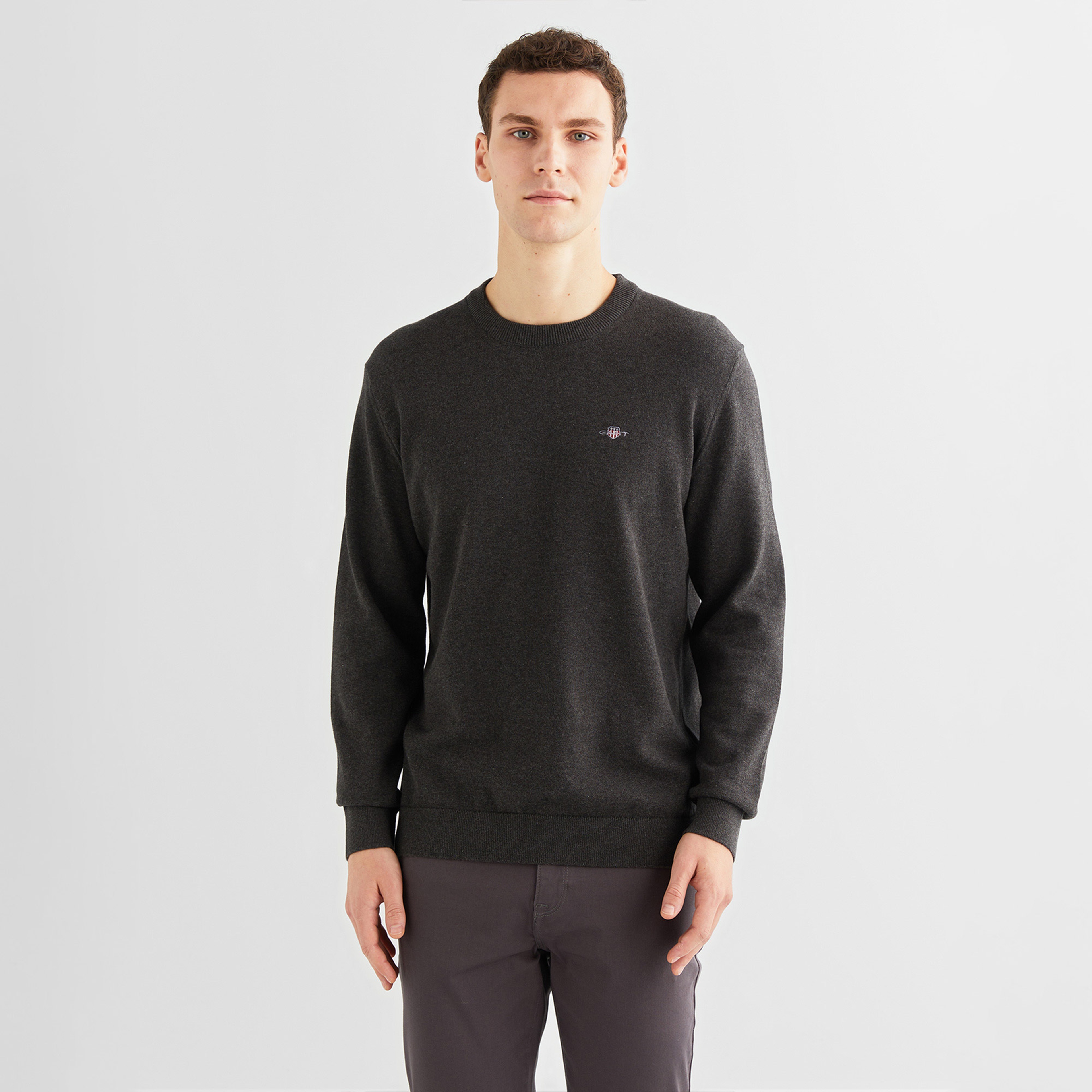 GANT Erkek Gri Regular Fit Bisiklet Yaka Kazak