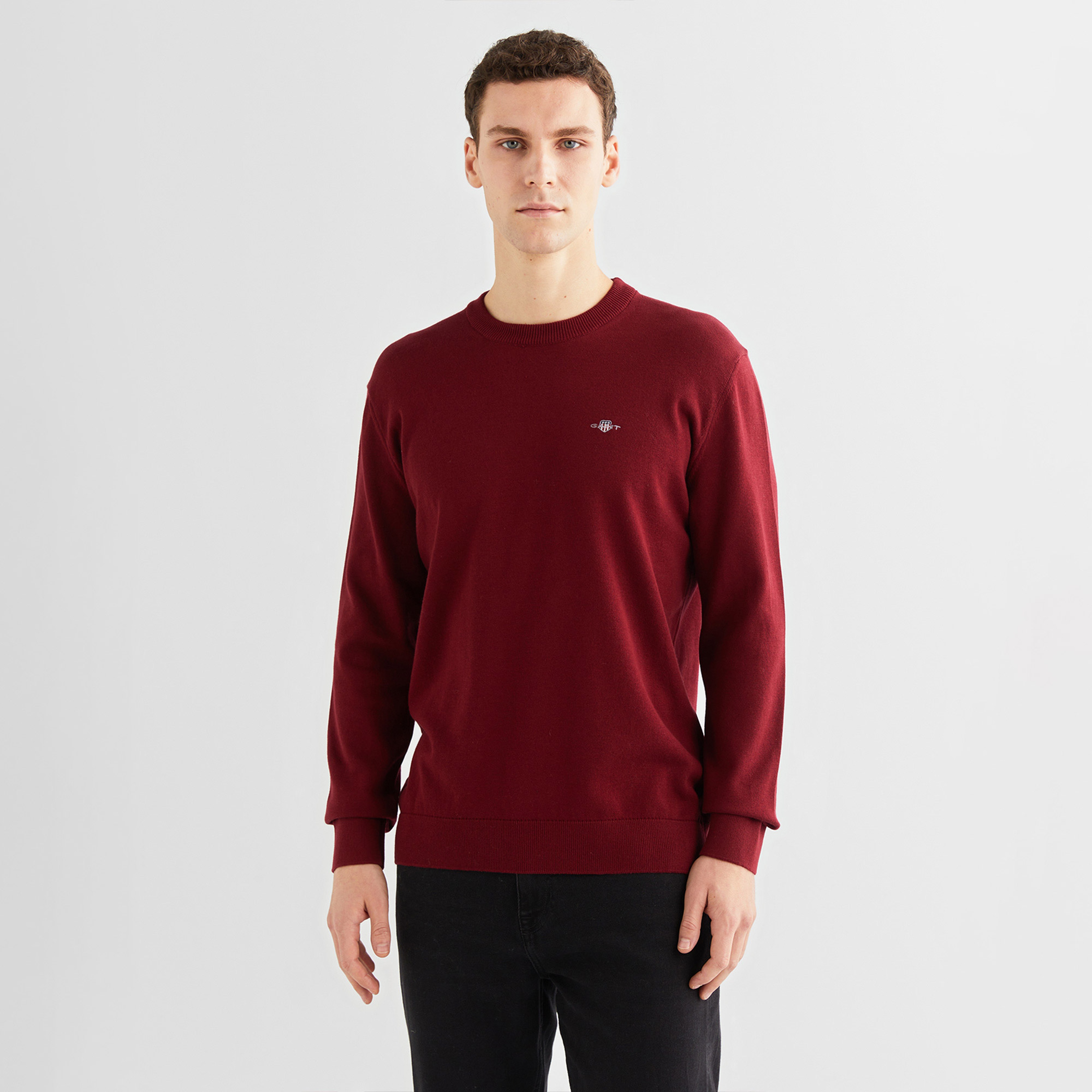 GANT Erkek Bordo Regular Fit Bisiklet Yaka Kazak