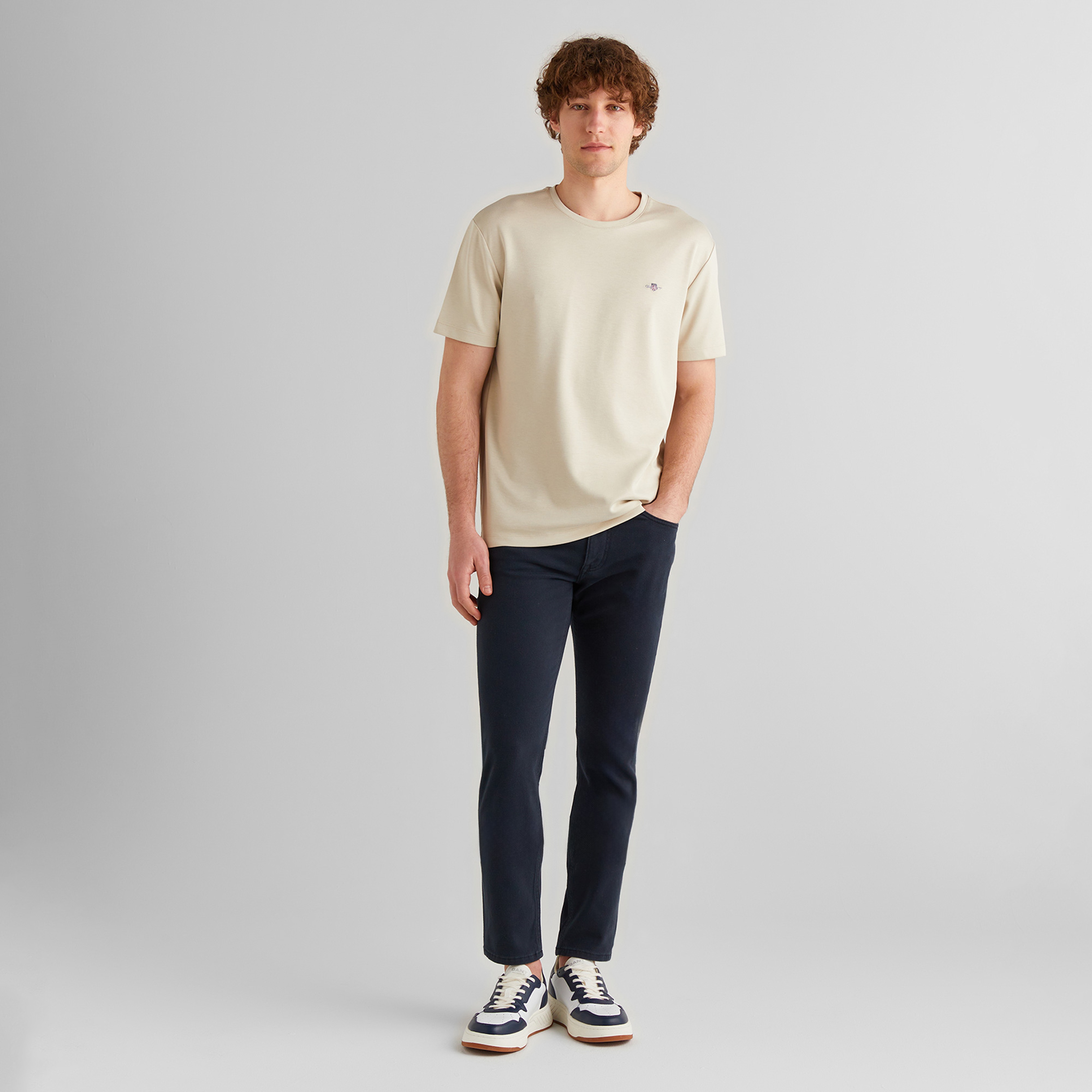 GANT Erkek Bej Relaxed Fit Bisiklet Yaka T-Shirt