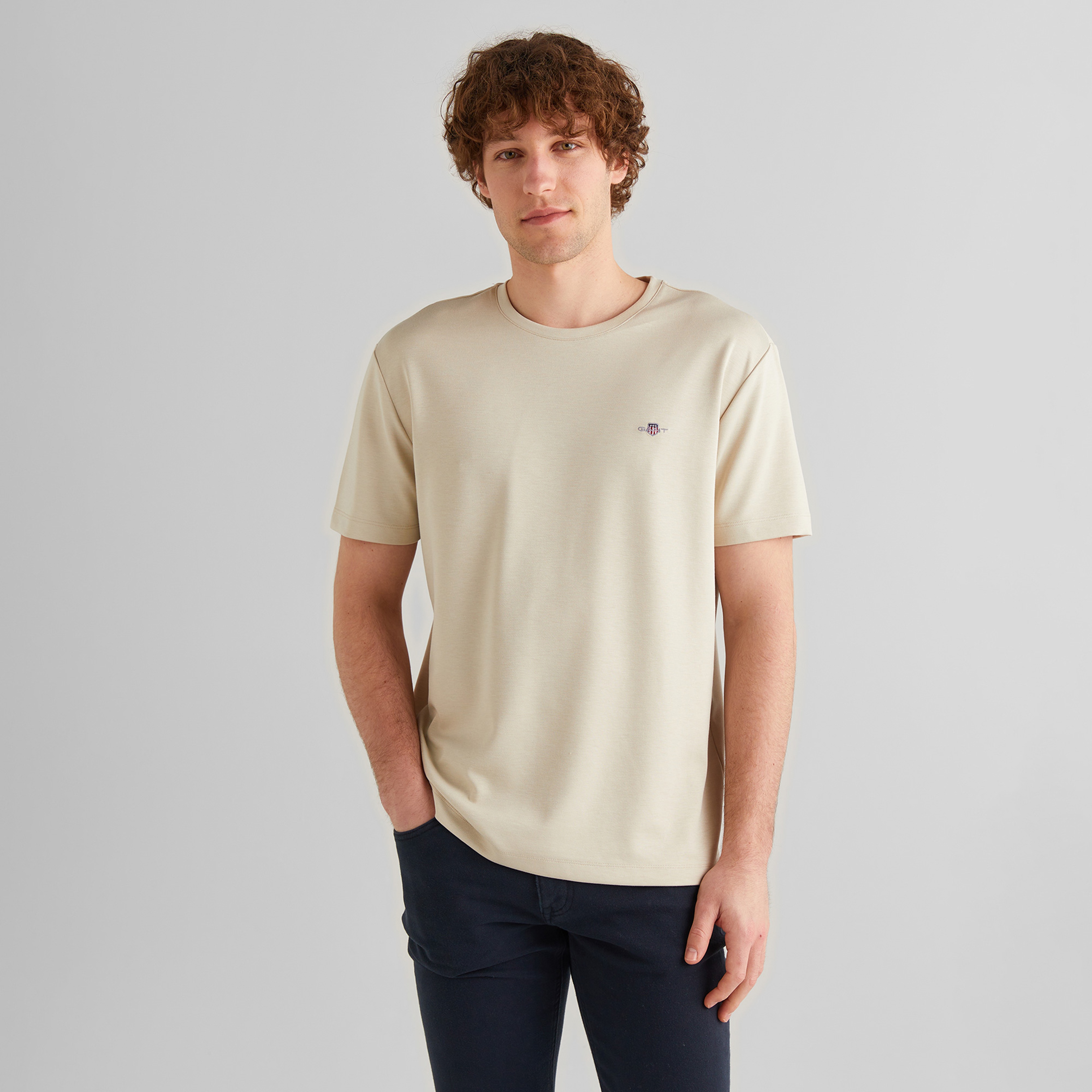 GANT Erkek Bej Relaxed Fit Bisiklet Yaka T-Shirt