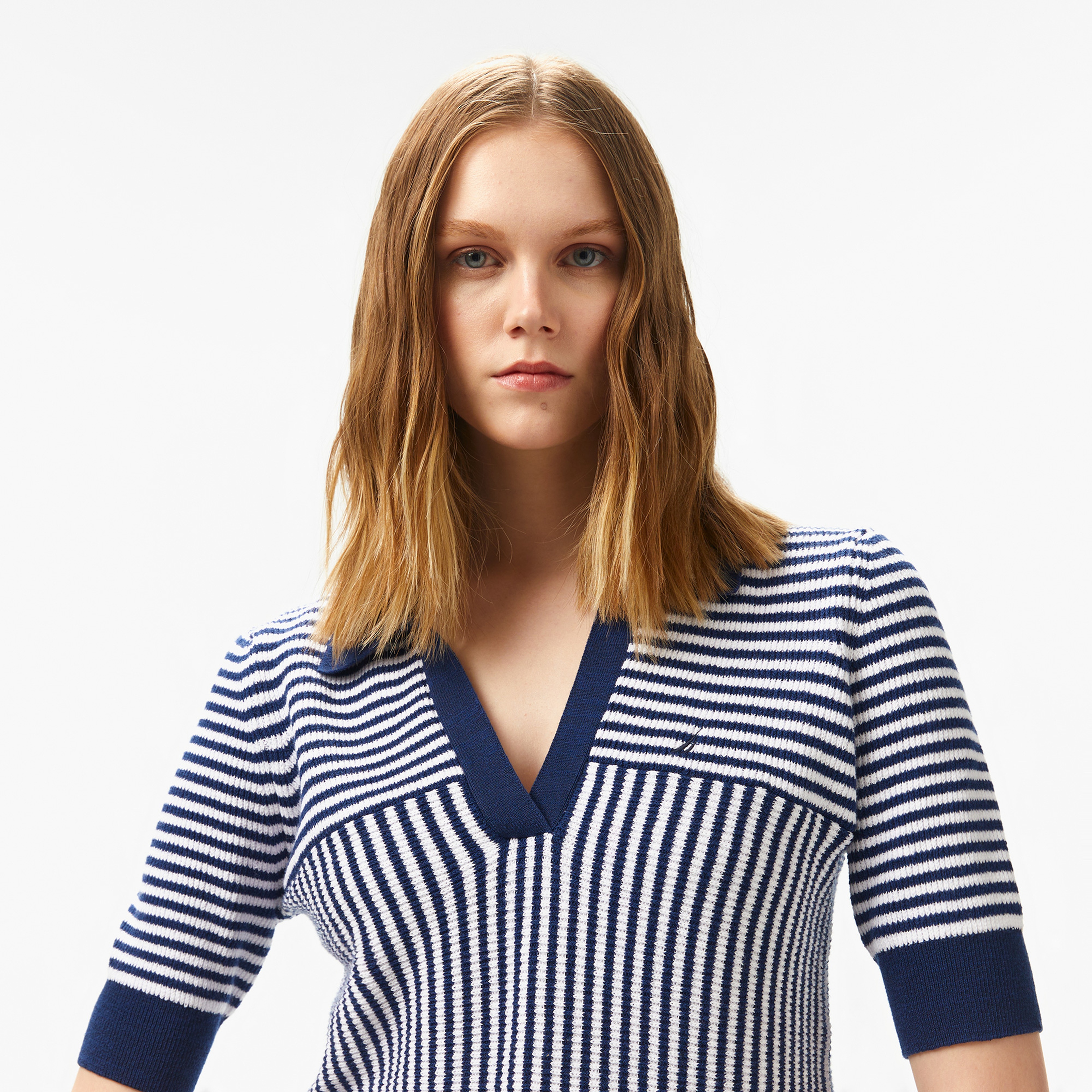 Nautica Kadın Lacivert Regular Fit Çizgili Triko