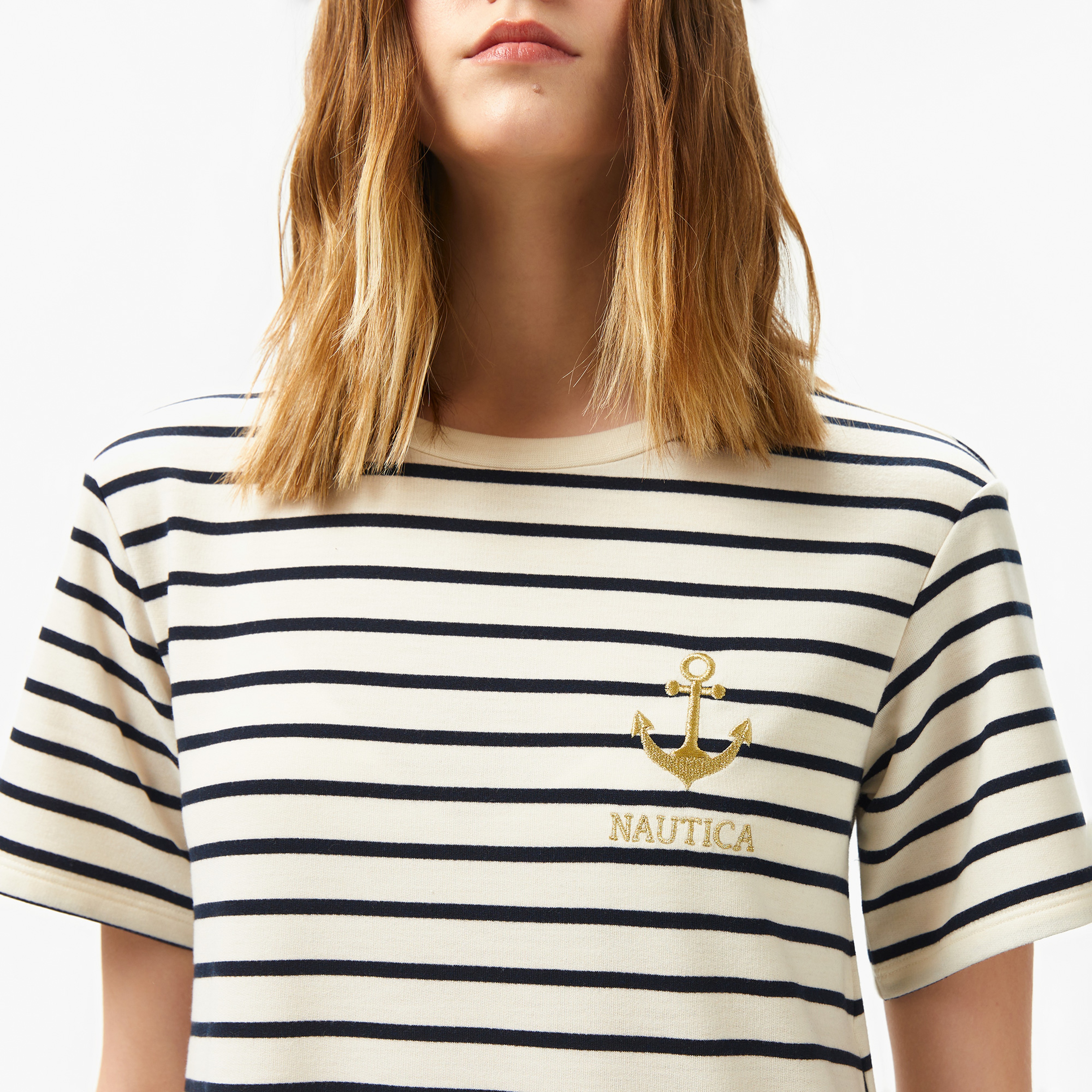 Nautica Kadın Krem Regular Fit Çizgili Elbise