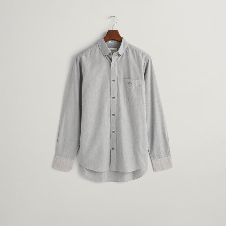 GANT Erkek Siyah Regular Fit Düğmeli Yaka Çizgili Gömlek
