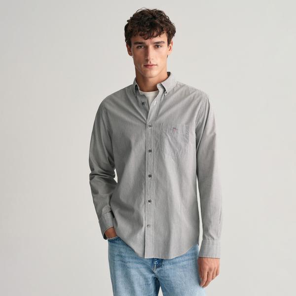 GANT Erkek Siyah Regular Fit Düğmeli Yaka Çizgili Gömlek