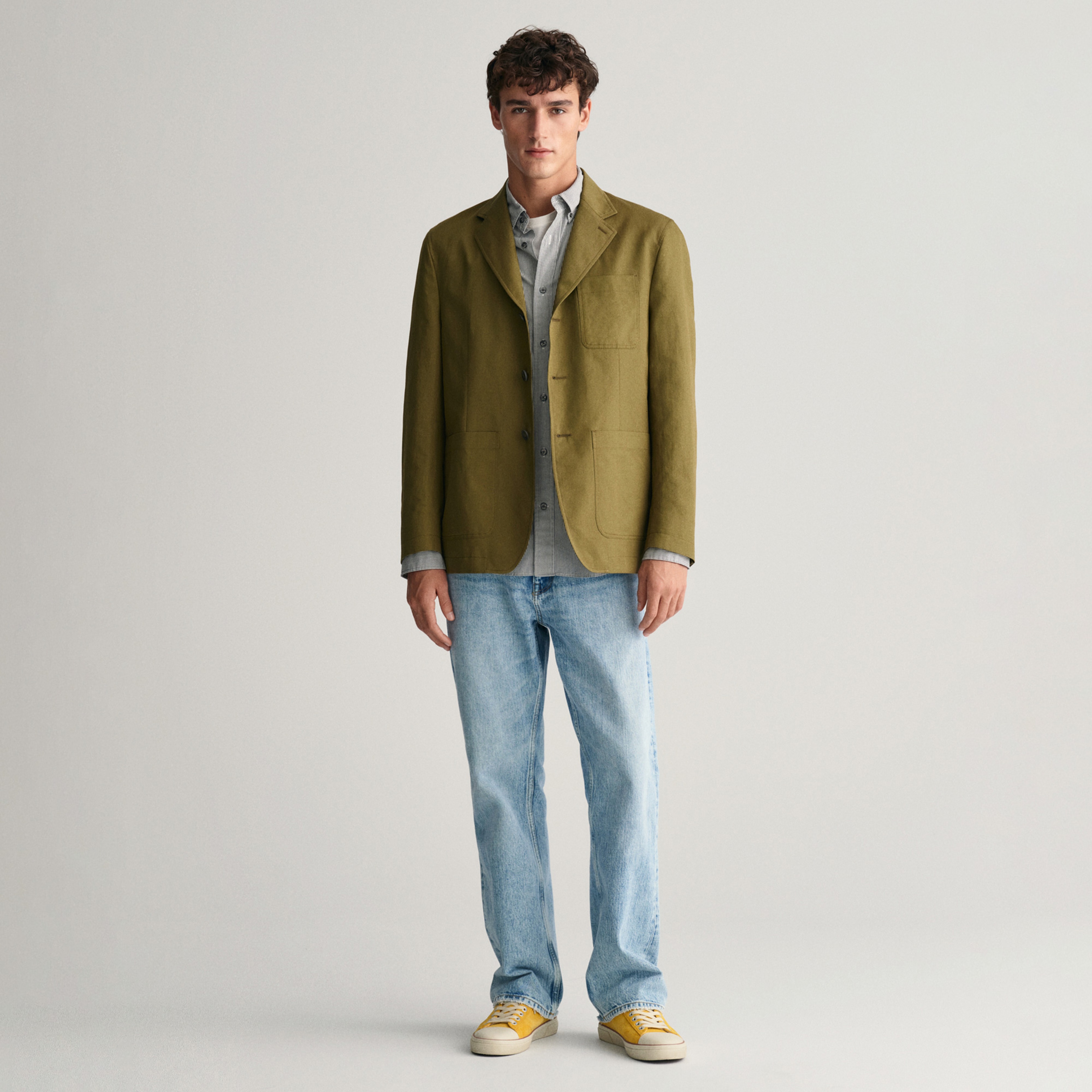 GANT Erkek Siyah Regular Fit Düğmeli Yaka Çizgili Gömlek