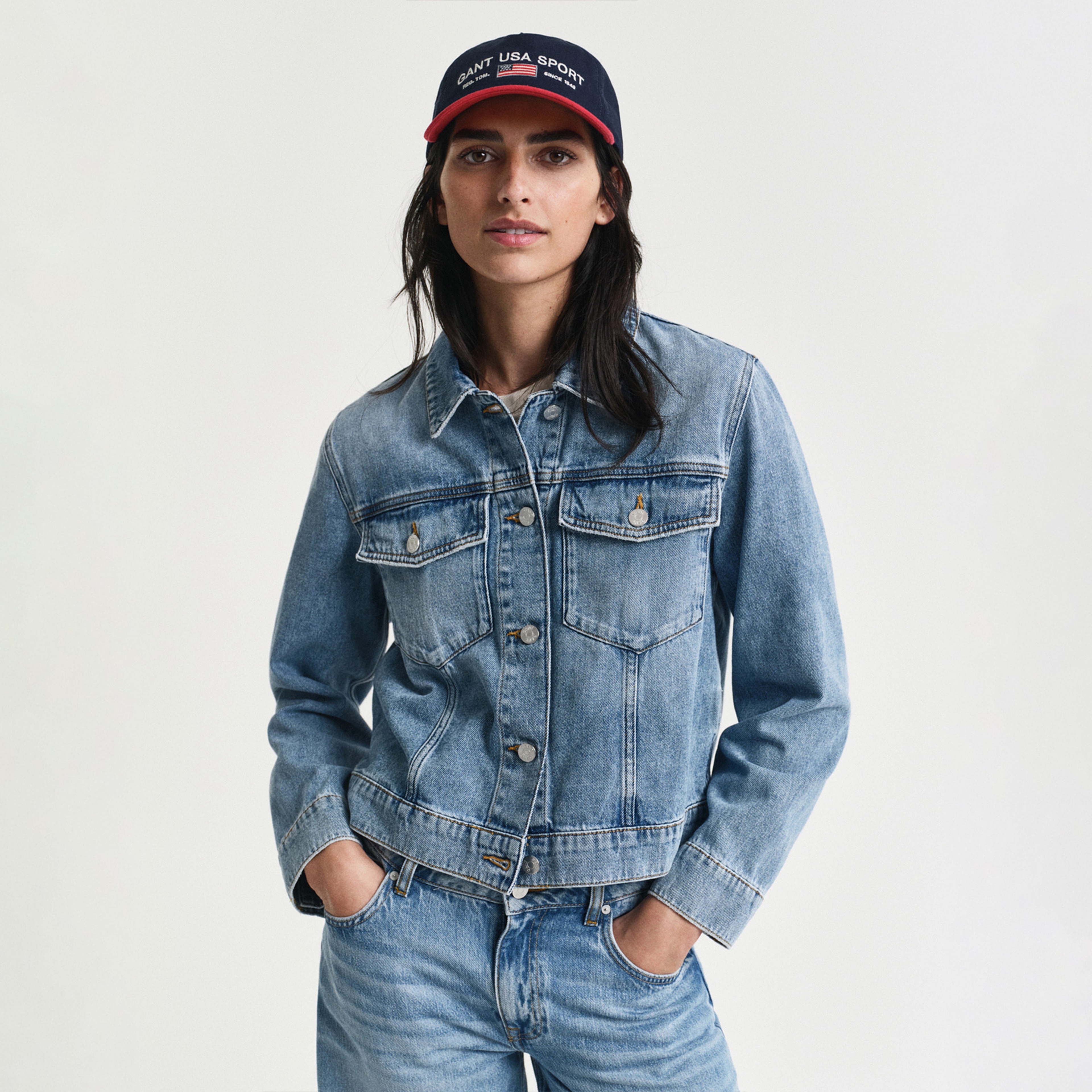 GANT Kadın Mavi Regular Fit Klasik Yaka Denim Ceket